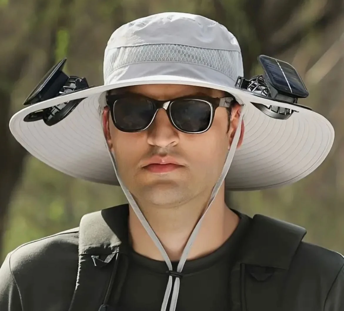 Fanlı Çift vantilatörlü Şapka, Güneş Enerjili Safari Şapka Çift Pervaneli Plaj Şapkası