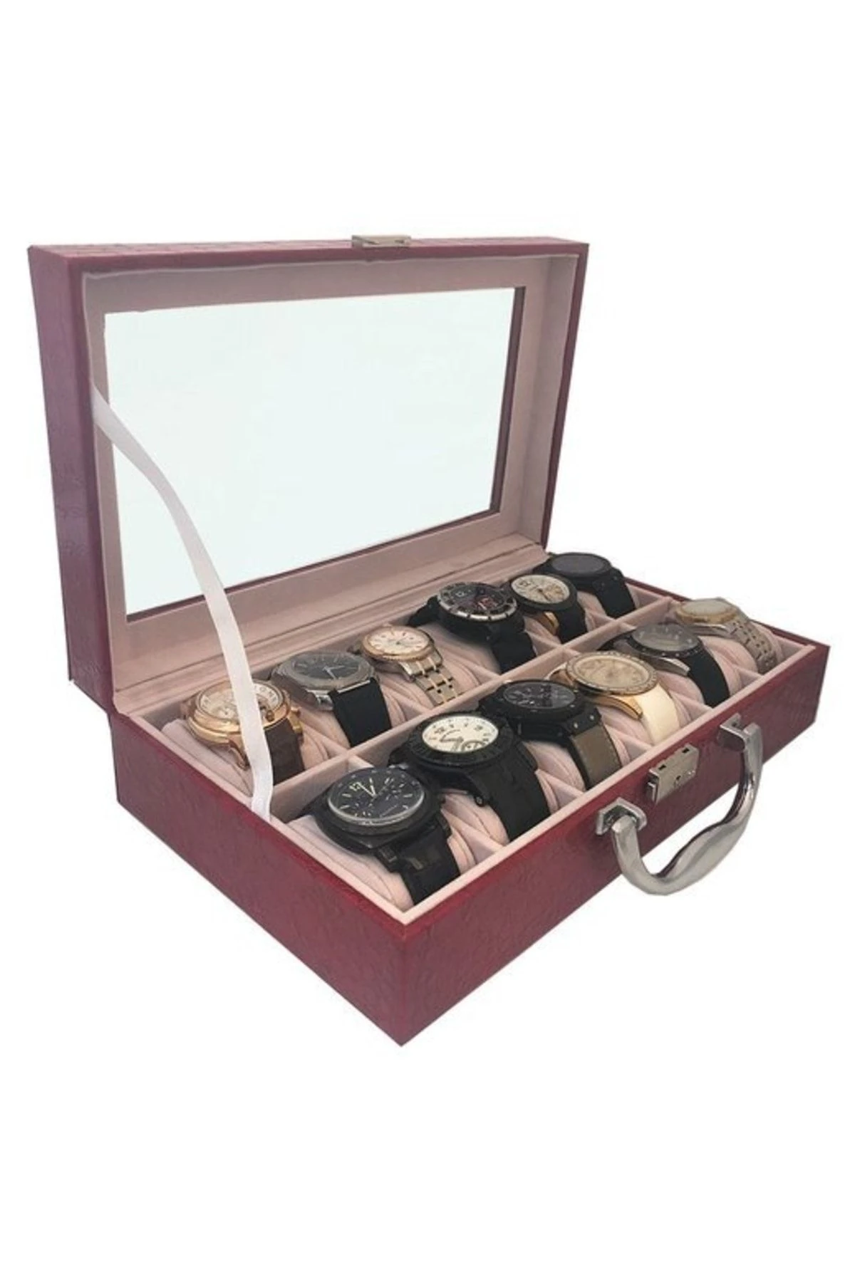 Saat Çantası Ithal 12'li Camlı Rugan Kırmızı