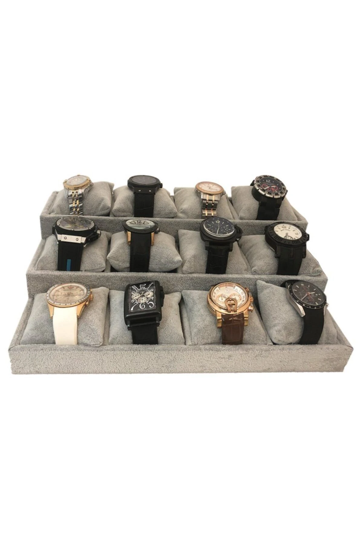Saat Ve Bileklik Tablası 12'li Kademeli Süet Gri