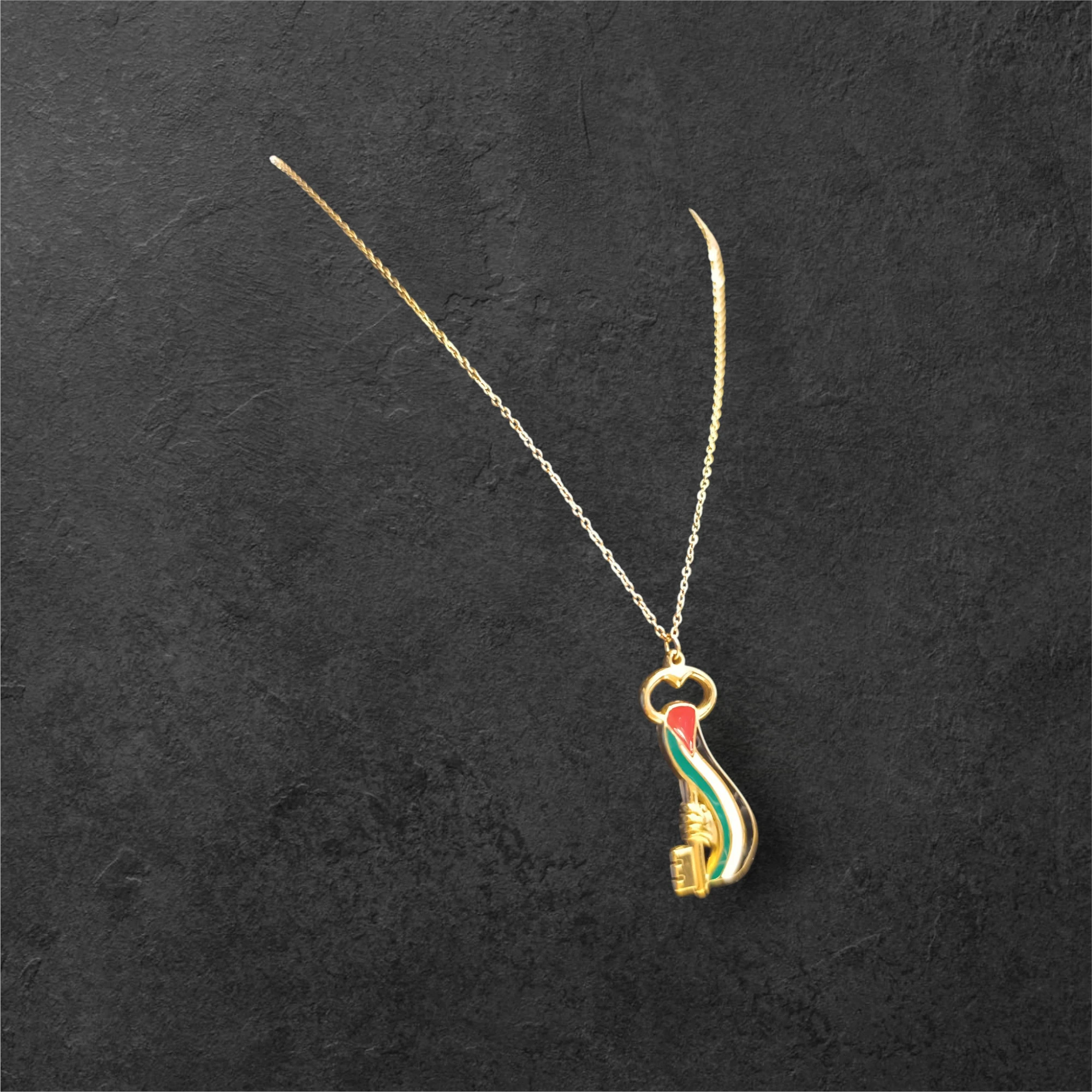 Filistin Bayraklı Özel Tasarım Çelik Kolye Altın Rengi