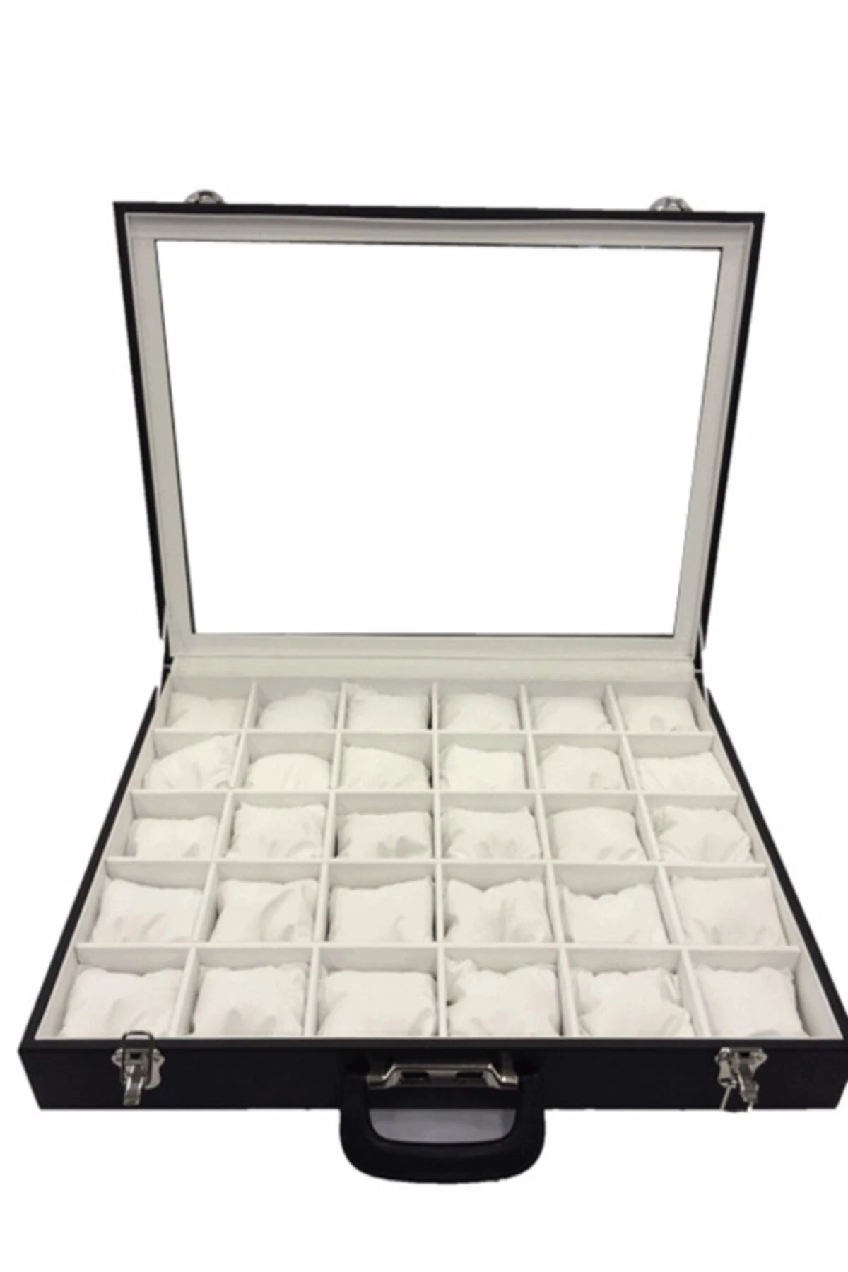 Saat Çantası 30'lu Camlı Siyah Içi Beyaz