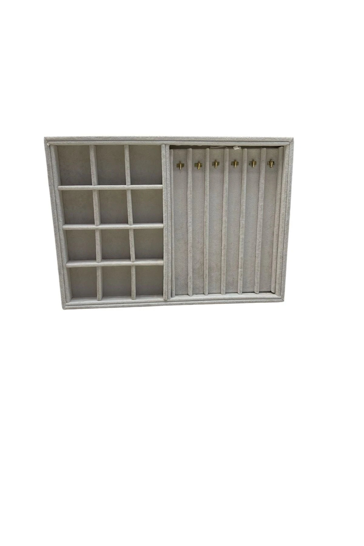 Takı Tablası Kombin Model, Çok amaçlı Takı Düzenleyici. Ahşap Üzeri Süet Kaplama Krem Rengi No:1