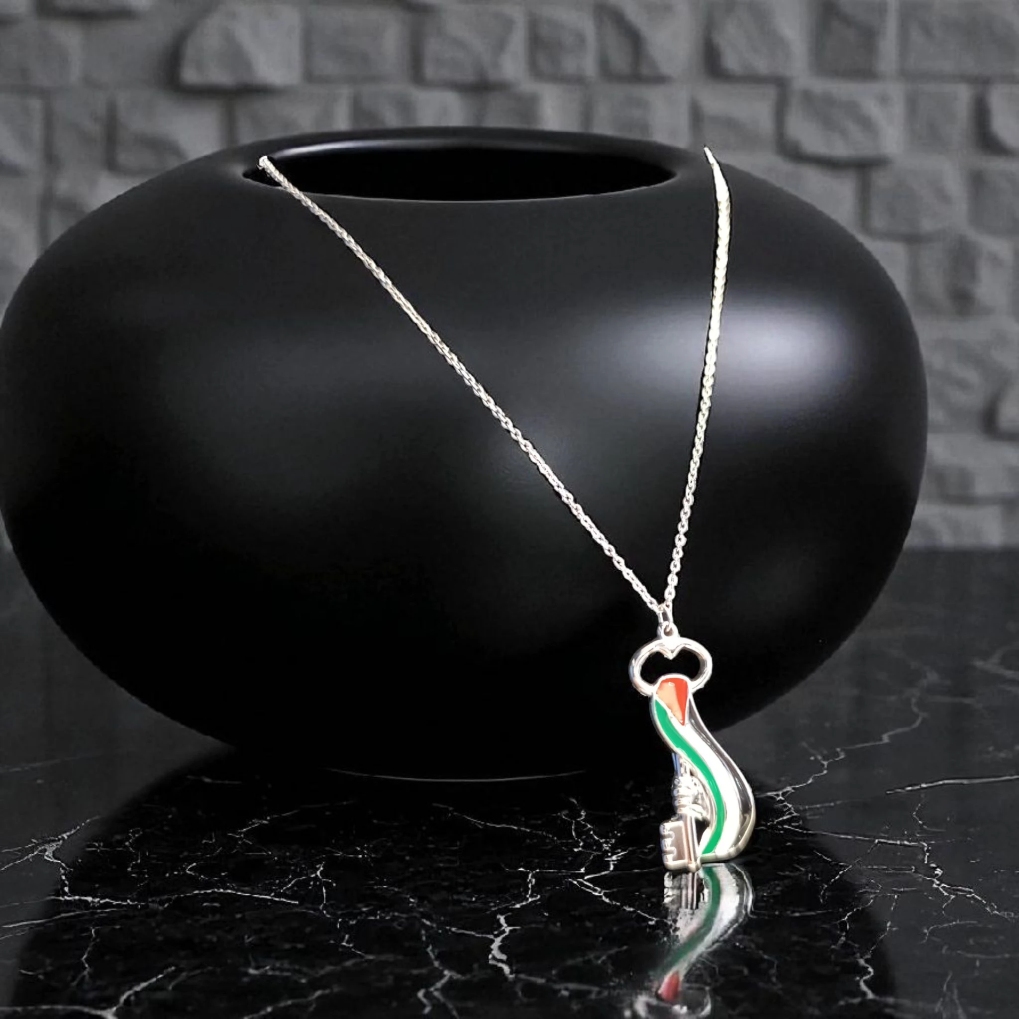 Filistin Bayraklı Özel Tasarım Çelik Kolye Gümüş Rengi