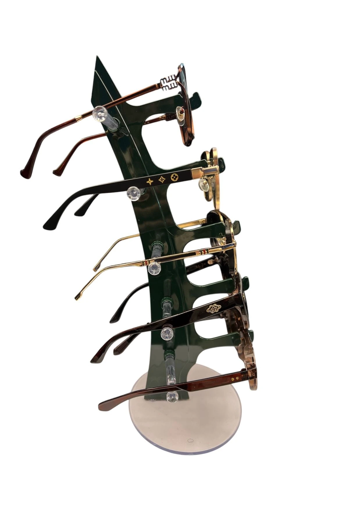 Gözlük Standı Yelken Model, 5 Gözlük Kapasiteli Teşhir Standı Koyu Yeşil