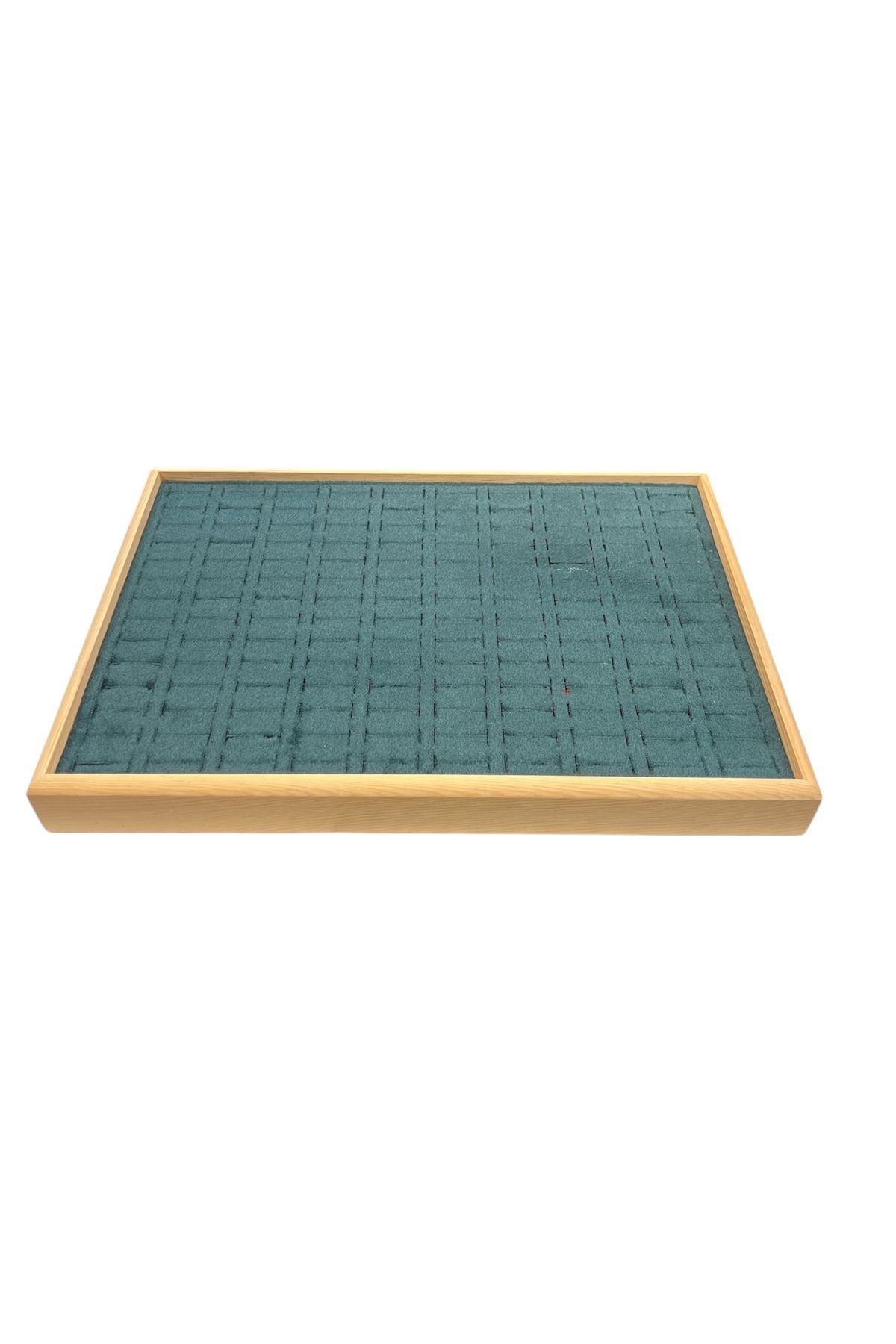 El Yapımı Ahşap Çerçeveli Alcantara Kaplama Yüzük Takı Teşhir Tablasi (34,5x24,5x3,5cm) Ahşap Yeşil