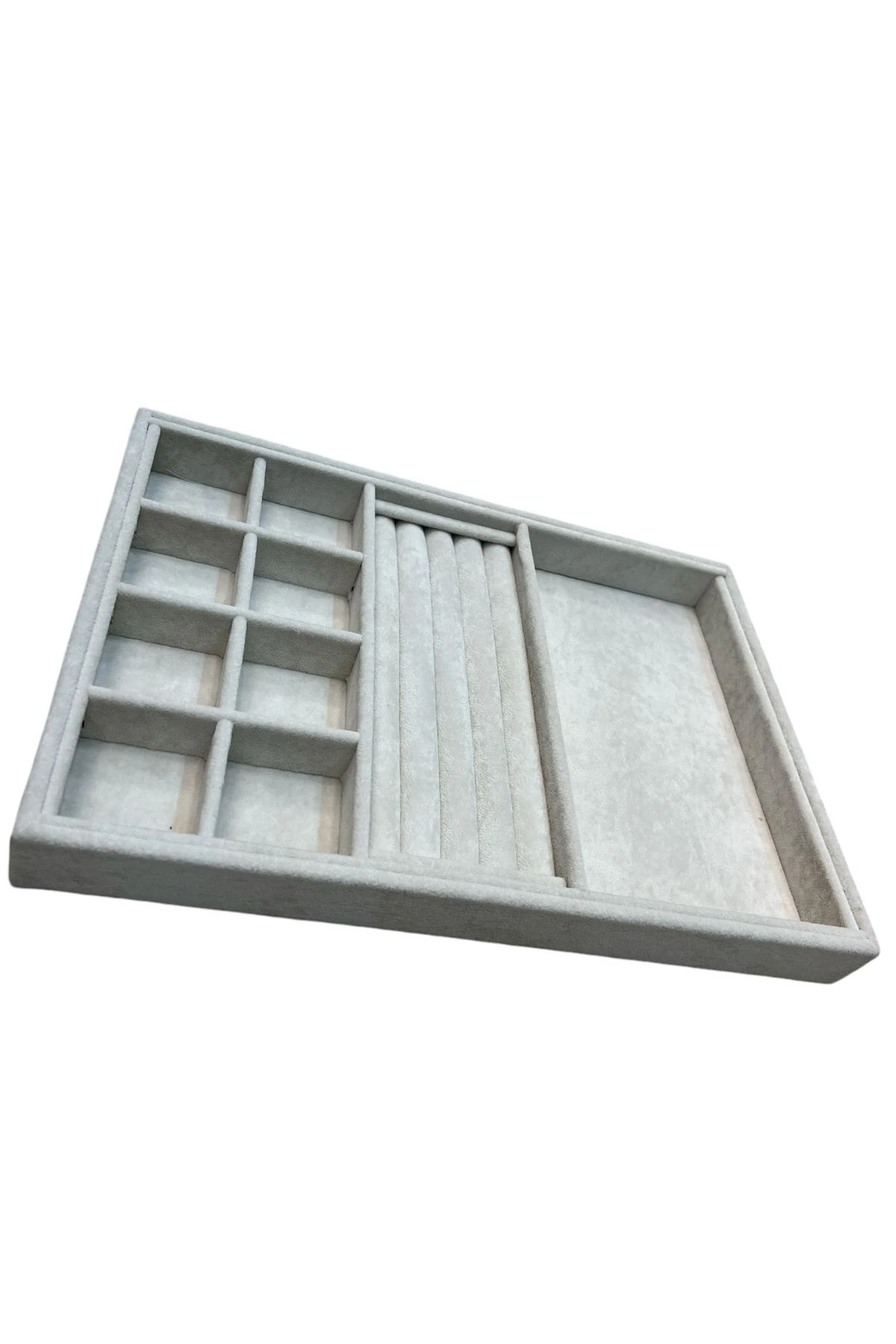 Takı Tablası Kombin Model, Çok amaçlı Takı Düzenleyici. Ahşap Üzeri Süet Kaplama Krem Rengi No:3