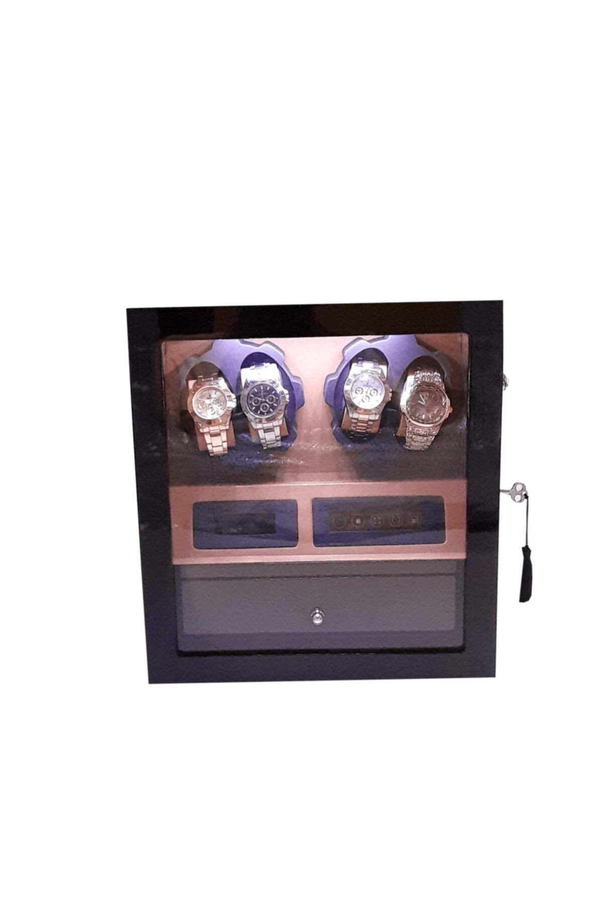 Otomatik Saat Kurma Kutusu 4 5 Siyah Içi Taba Dijital Ekranlı Ve Led Işık Sistemli, Watch Winder