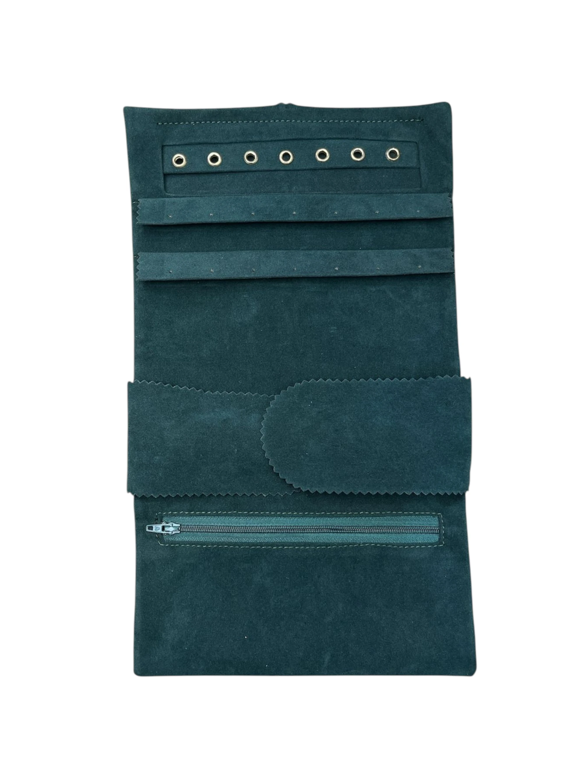 Kadife Takı ve Mücevher Seyahat Rulo Düzenleyicisi – Yeşil 35x20 cm