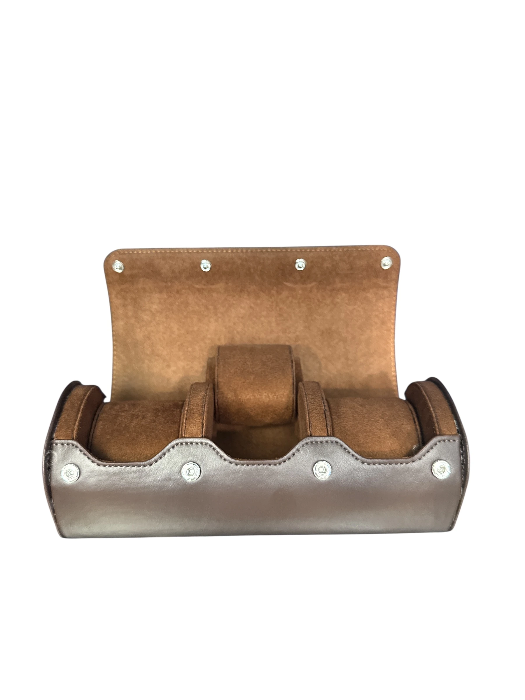 3’lü Çıtçıtlı Saat ve Takı Kutusu – Pull Up Suni Deri, El Yapımı Özel Yastıklı Tasarım Kahve Rengi