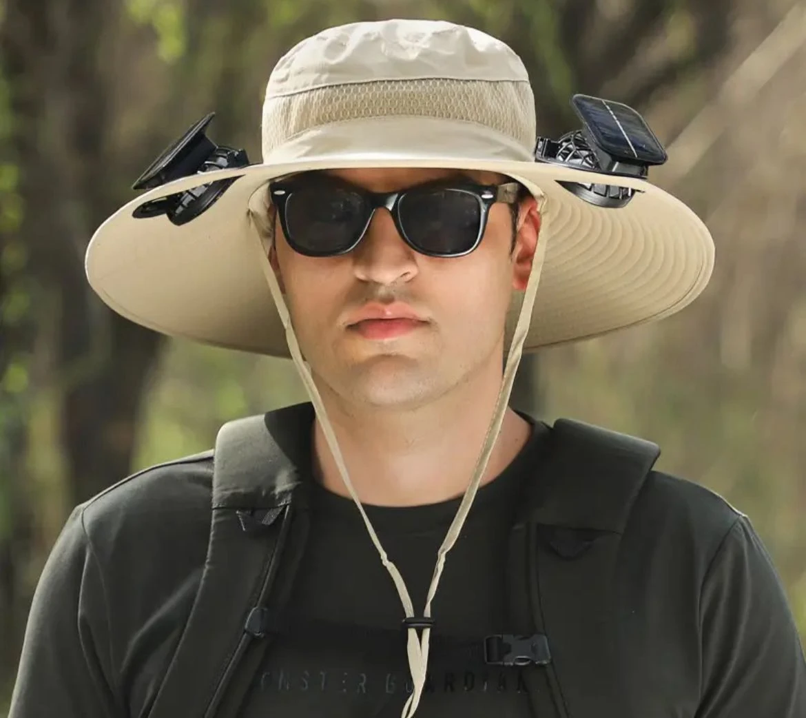 Fanlı Çift vantilatörlü Şapka, Güneş Enerjili Safari Şapka Çift Pervaneli Plaj Şapkası