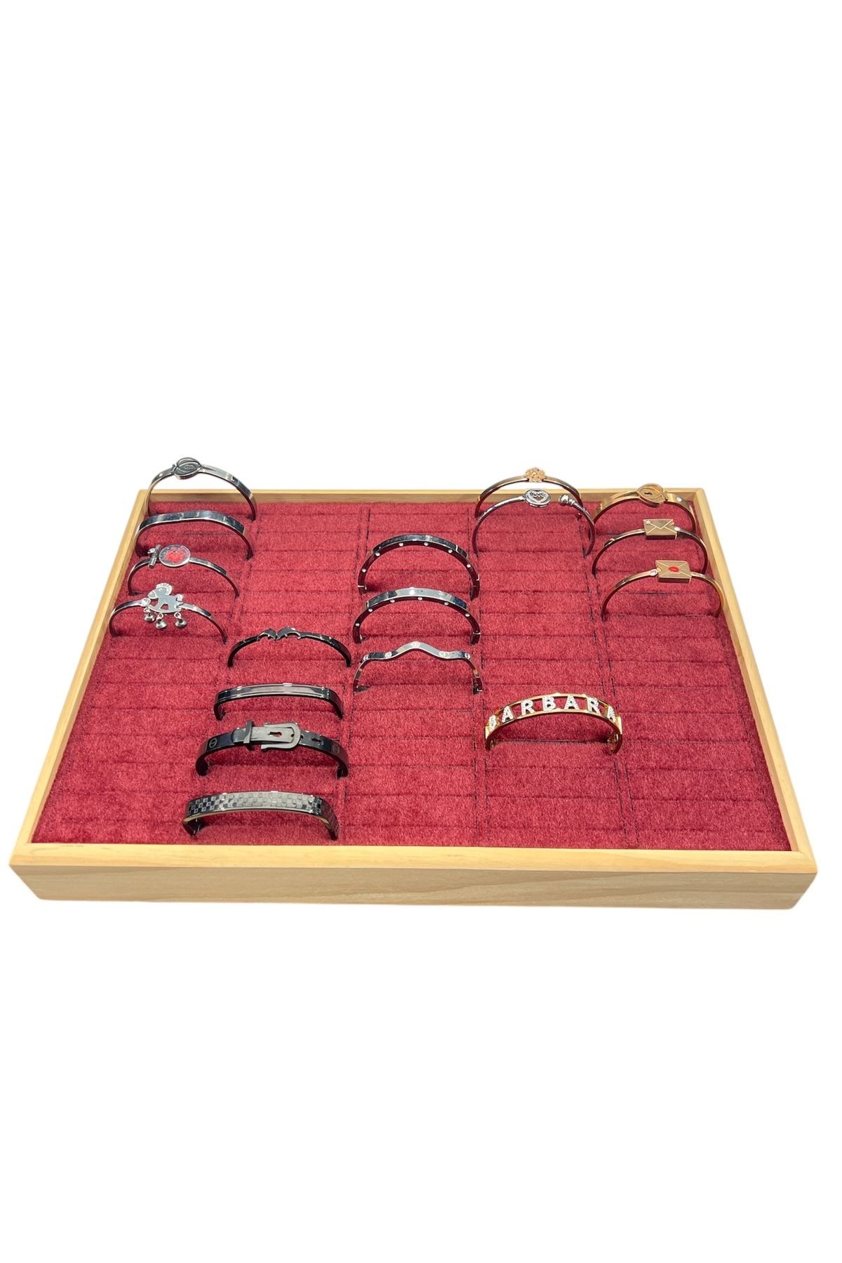 Kelepçe Bilezik Teşhir Tablasi Ahşap Çerçeveli (34,5x24,5x4,5cm) Ahşap Kırmızı