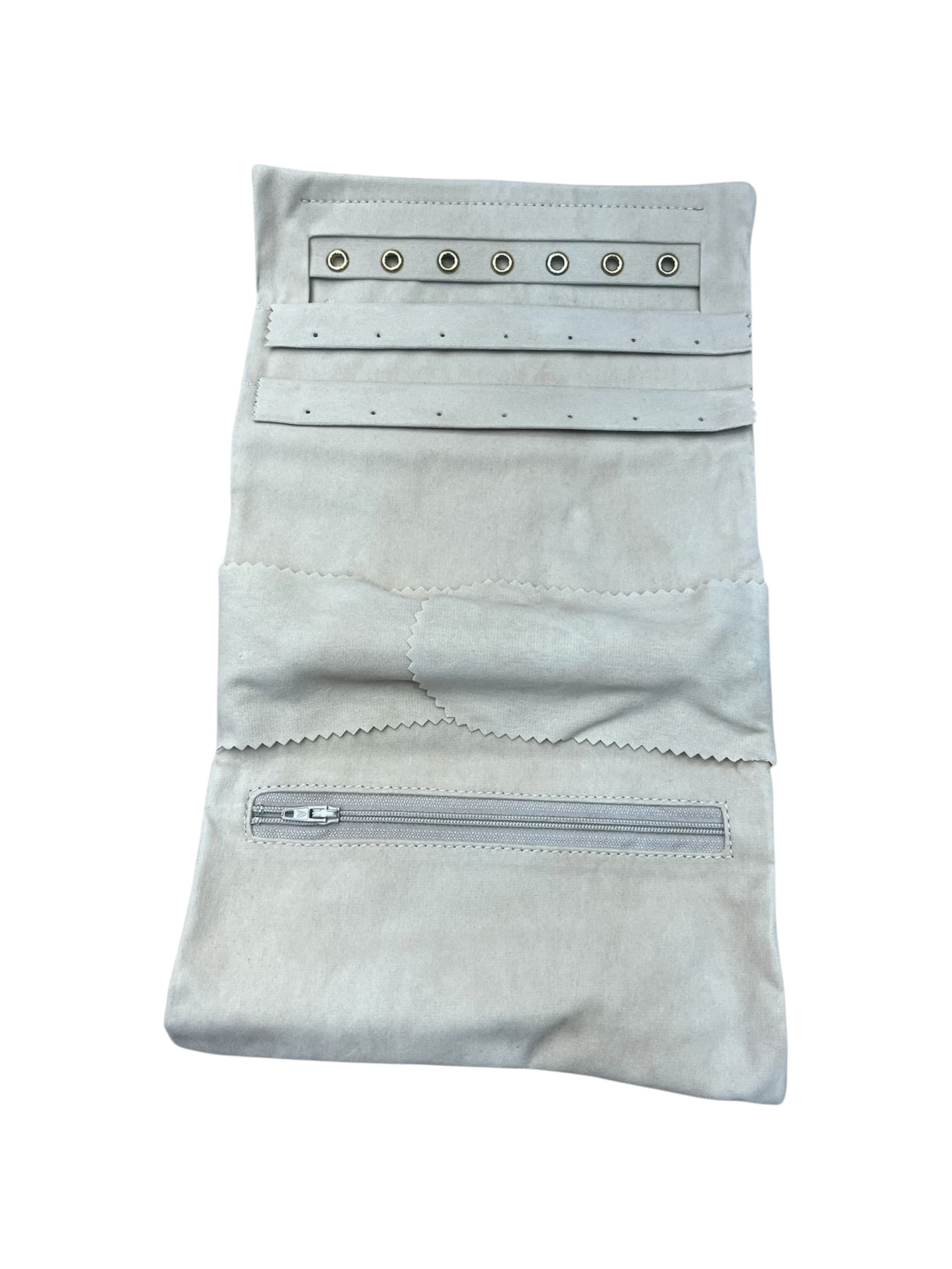 Kadife Takı ve Mücevher Seyahat Rulo Düzenleyicisi – Krem 35x20 cm