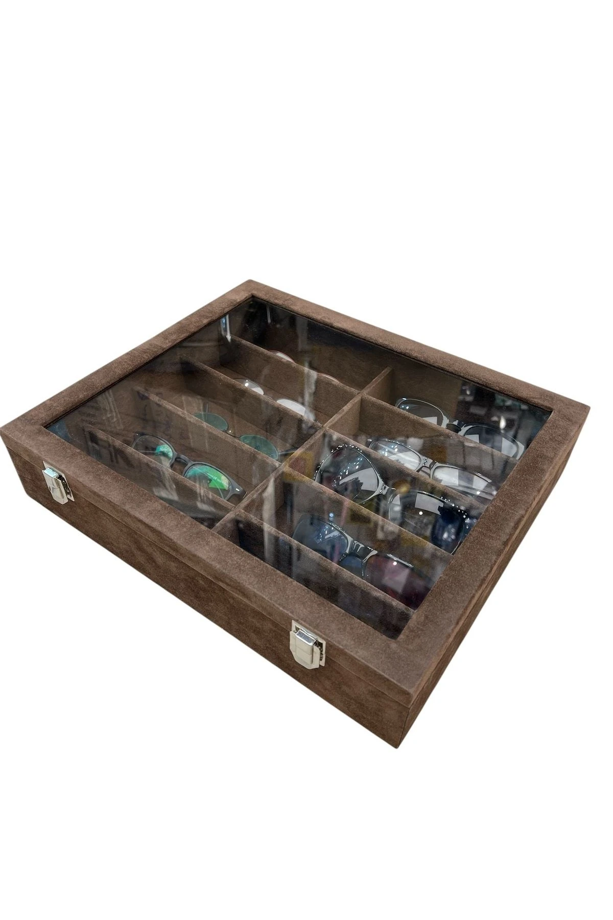 GÖZLÜK KUTUSU 10'LU ALCANTRA KAHVE