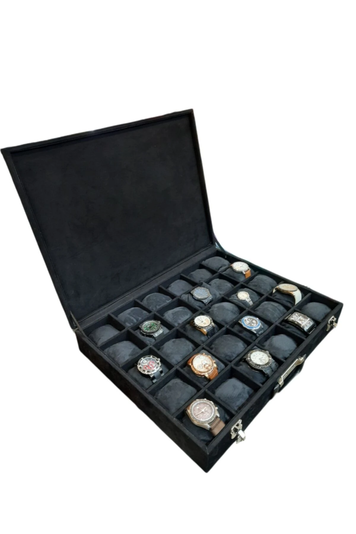 Saat Çantası 30'lu Camsız Siyah Alcantara