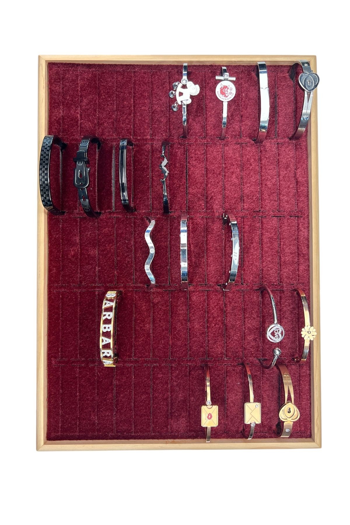 Kelepçe Bilezik Teşhir Tablasi Ahşap Çerçeveli (34,5x24,5x4,5cm) Ahşap Kırmızı
