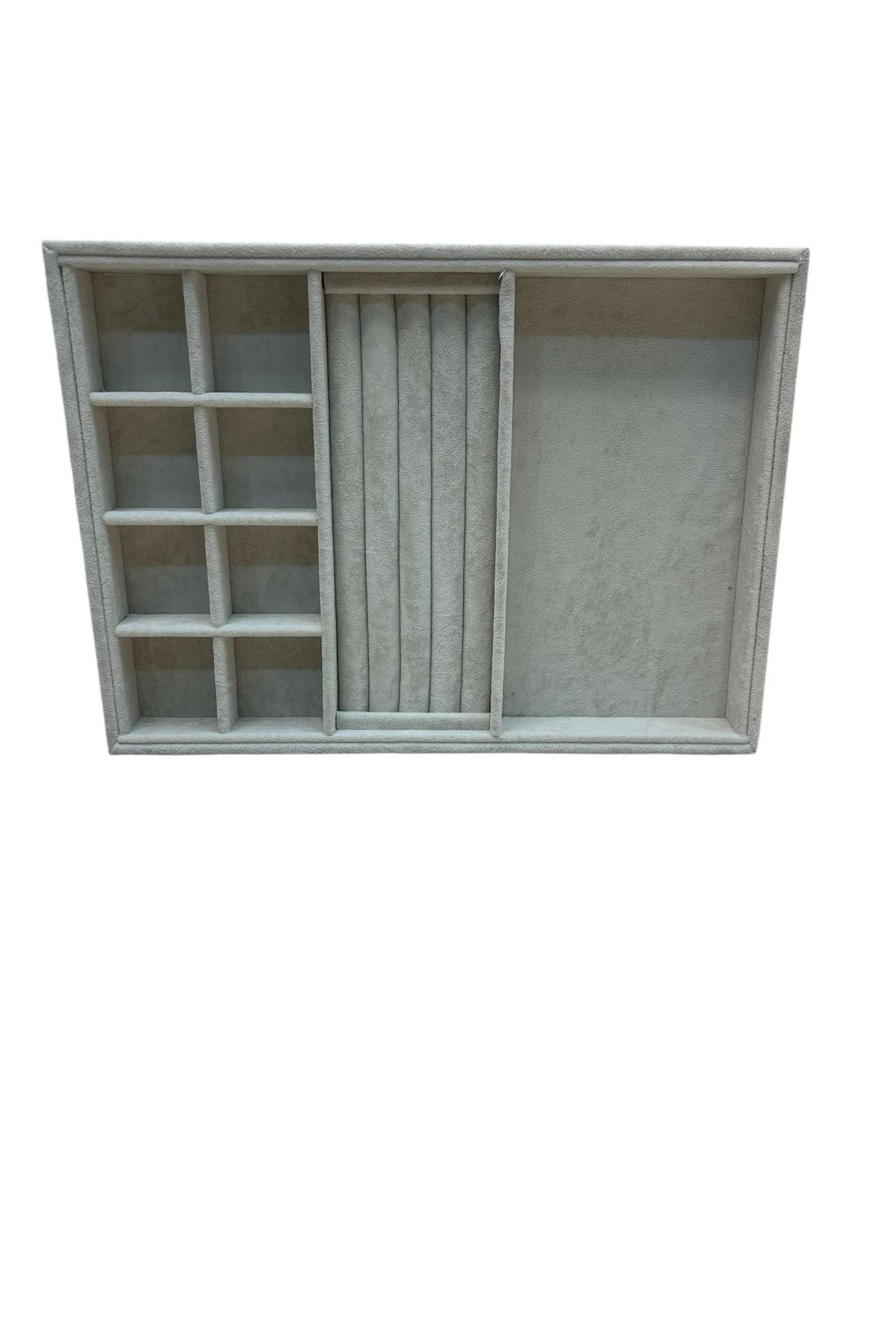 Takı Tablası Kombin Model, Çok amaçlı Takı Düzenleyici. Ahşap Üzeri Süet Kaplama Krem Rengi No:3