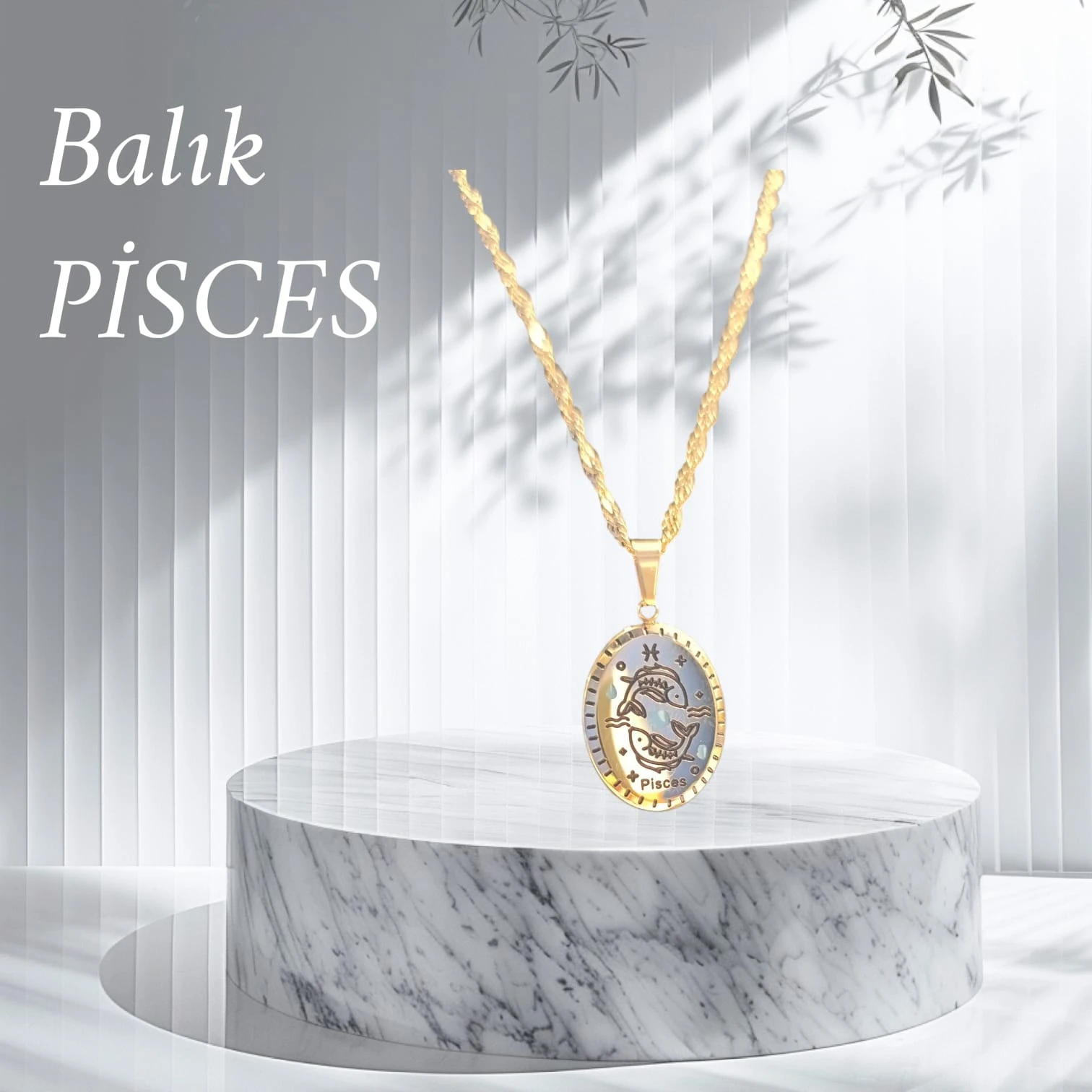 Balık Burcu Kolye – Altın Renk Zincirli Burç Figürlü Özel Tasarım Takı