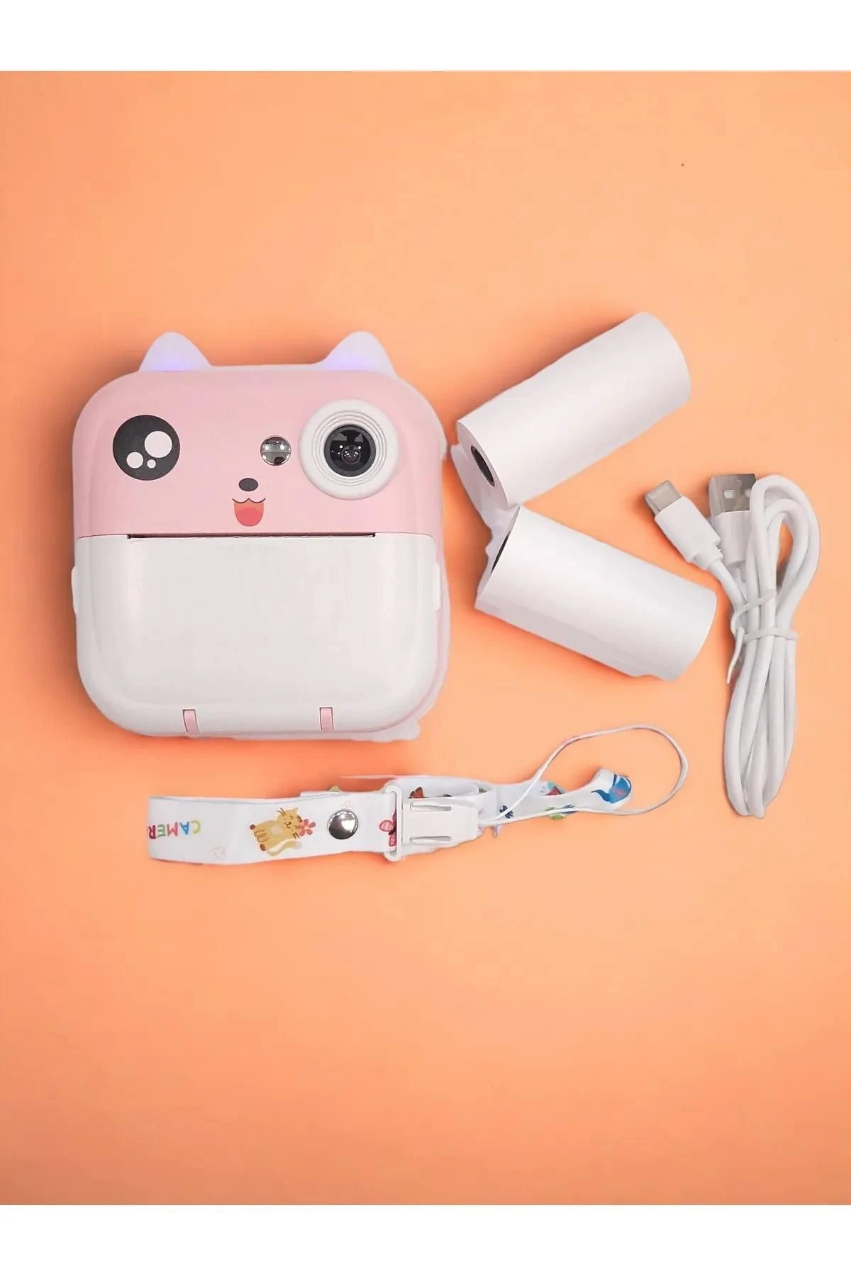 Çocuk Fotoğraf Makinesi Pembe, Taşınabilir Yazıcı Siyah Beyaz Print Özelliği, Full Hdi