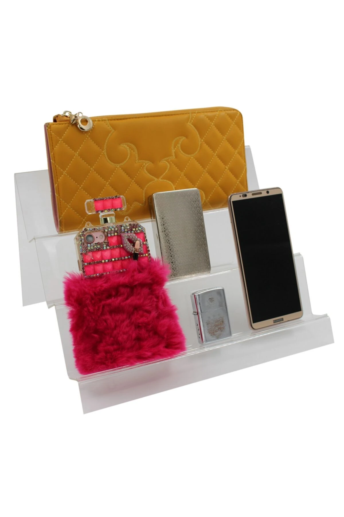 Telefon Ve Cüzdan Standı 3 Kademe Geniş Pleksi