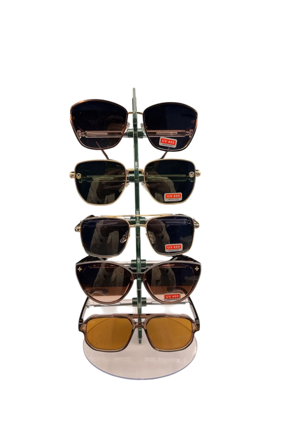 Gözlük Standı Yelken Model, 5 Gözlük Kapasiteli Teşhir Standı Koyu Yeşil