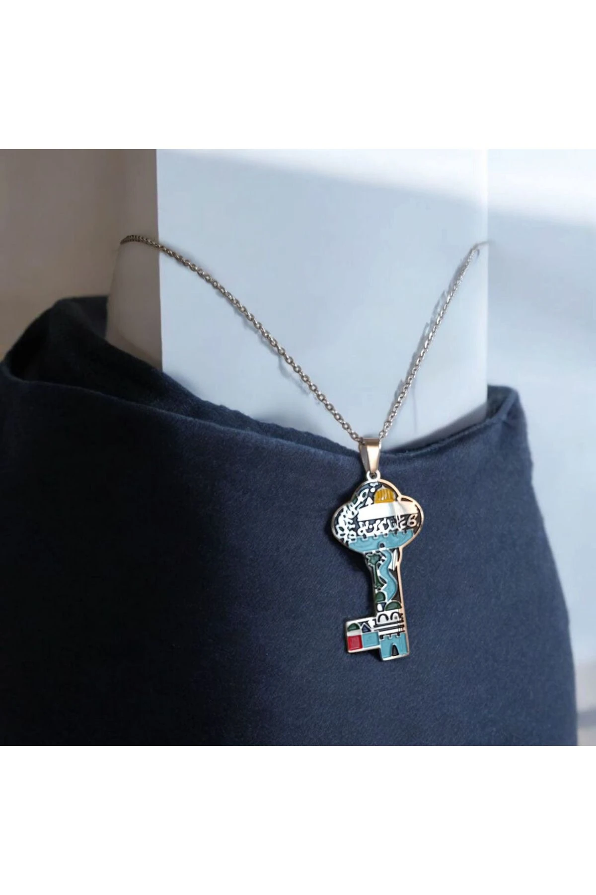 Filistin Mescid-i Aksa Temalı Anahtar Sembollü Özel Tasarım Kolye