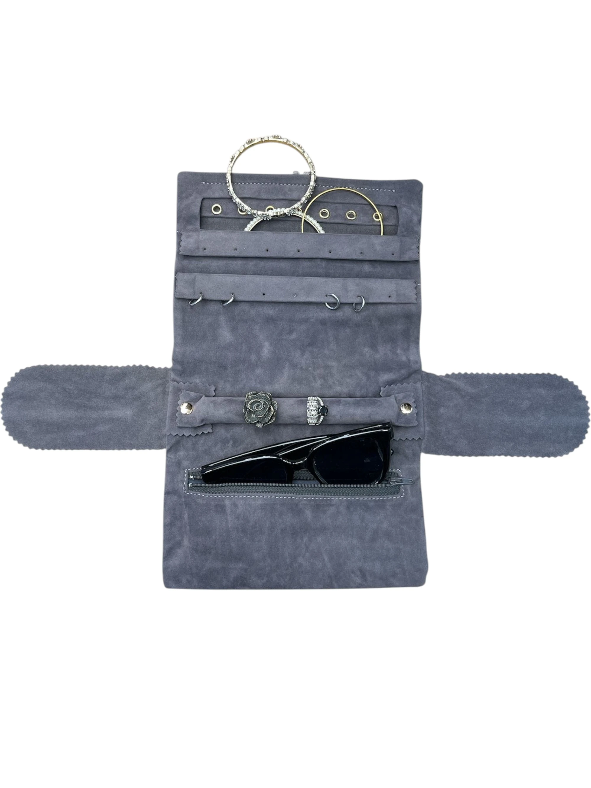 Kadife Takı ve Mücevher Seyahat Rulo Düzenleyicisi – Lacivert 35x20 cm