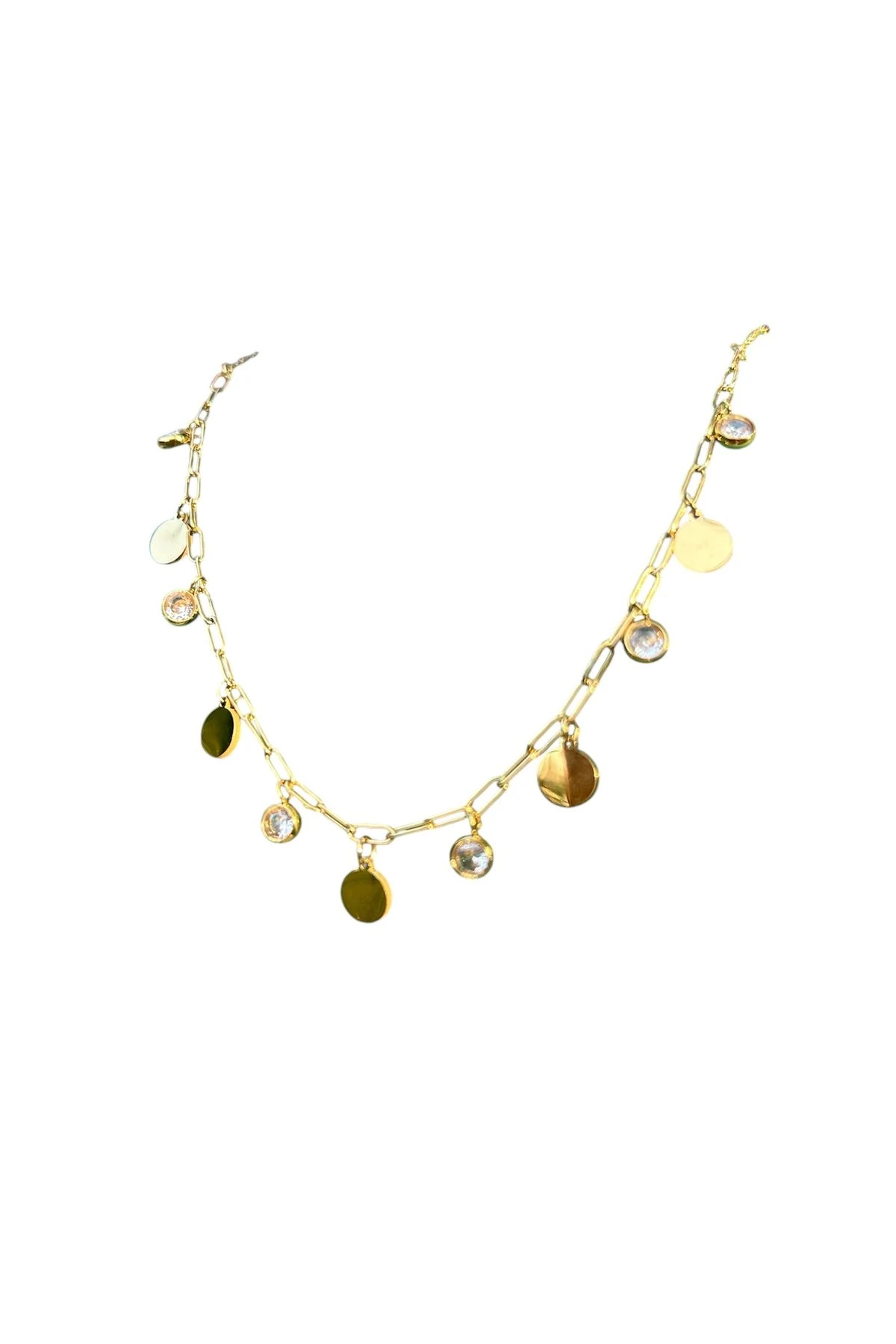 Gold Renk Madalyon Detaylı Zincir Kolye – Kararmaz Çelik, Şık ve Modern Tasarım