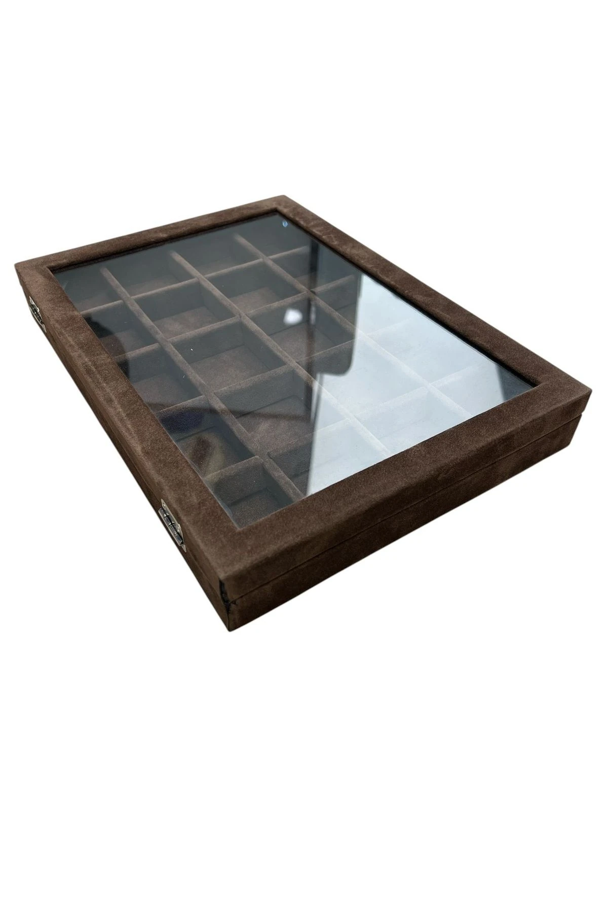 20 Bölmeli Takı Kutusu Alcantra Kahve