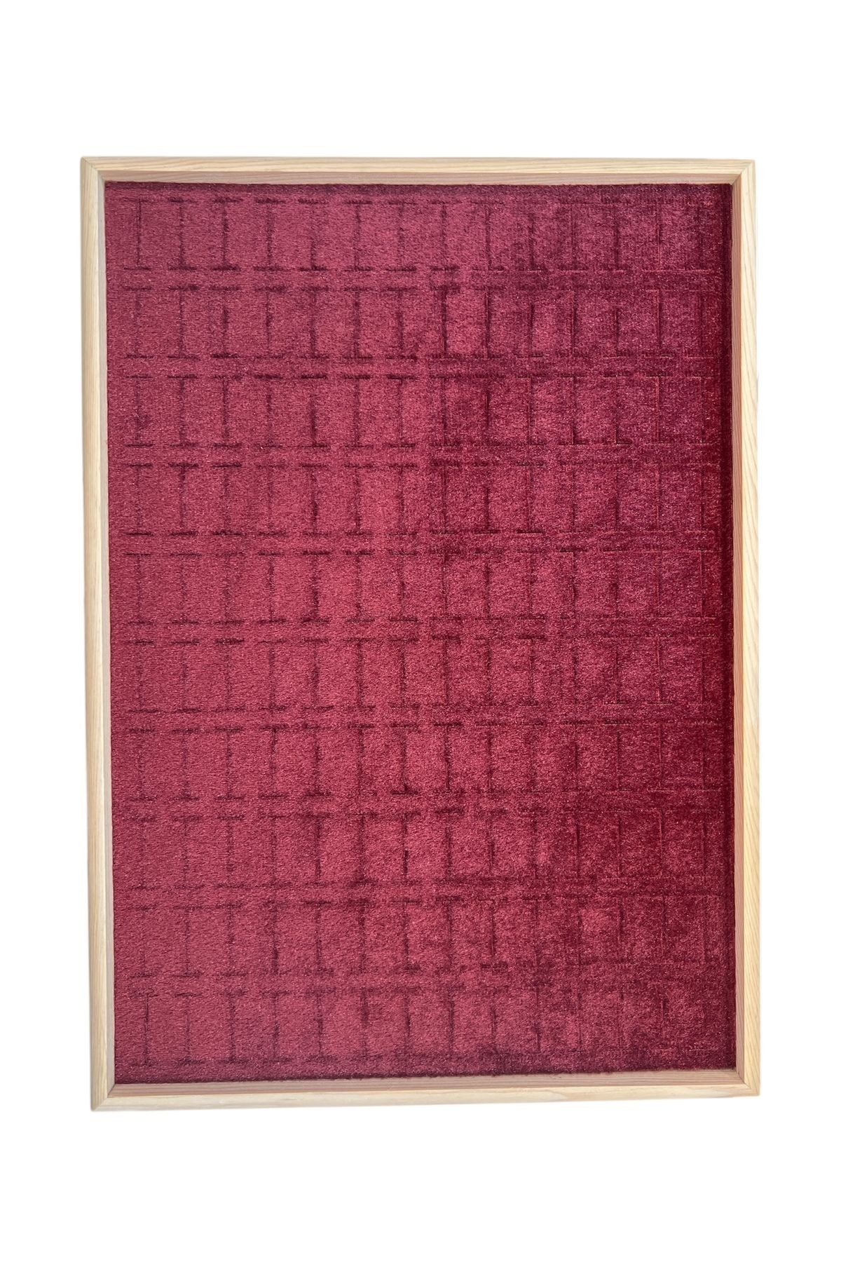 El Yapımı Ahşap Çerçeveli Alcantara Kaplama Yüzük Takı Teşhir Tablasi (34,5x24,5x3,5cm) AhşapKırmızı