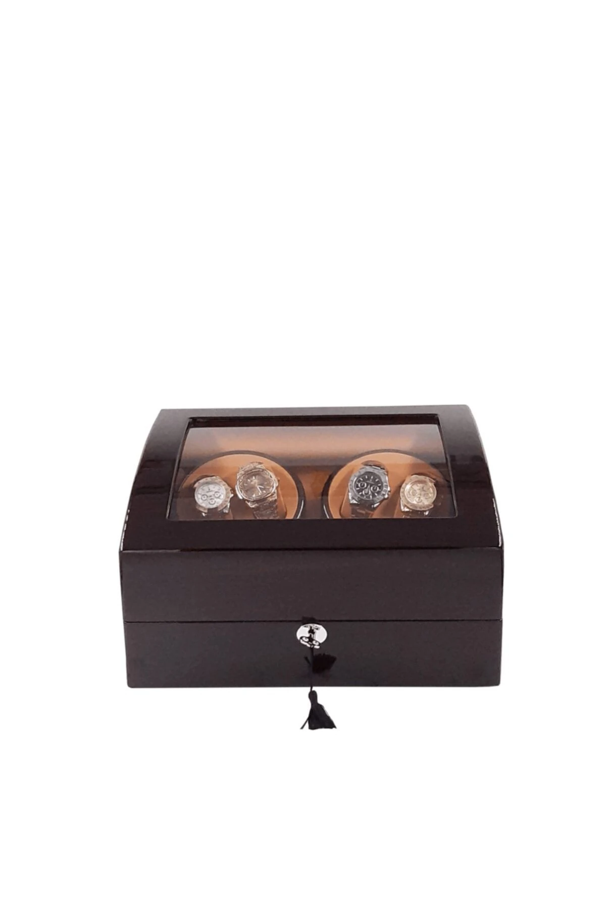 Otomatik Saat Kurma Kutusu, 4+6, piano brown, kahve, taba, LED Aydınlatmalı