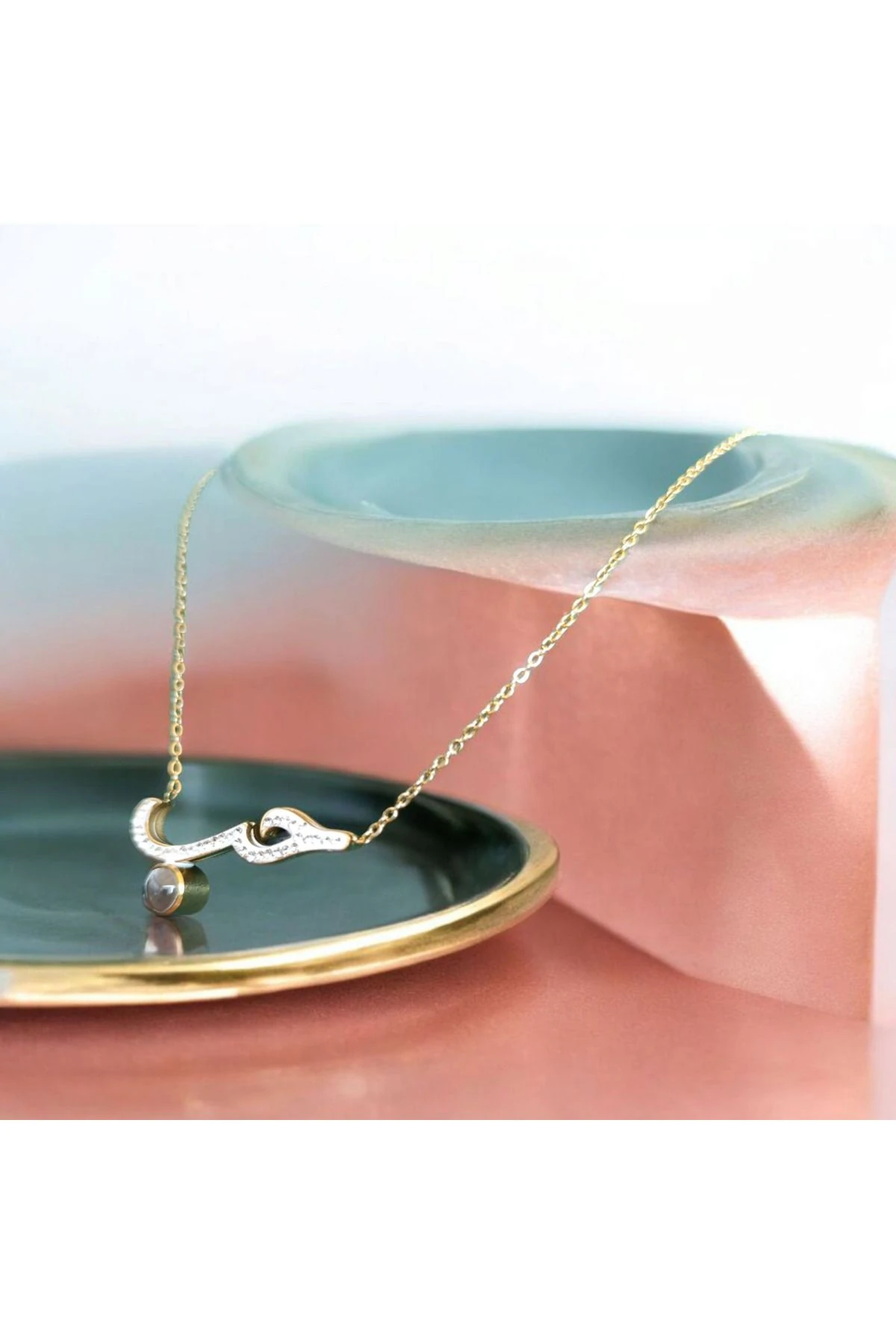 Sevgili Kolyesi Özel Tasarım Habip Yazılı Taşlı Arapça Kolye