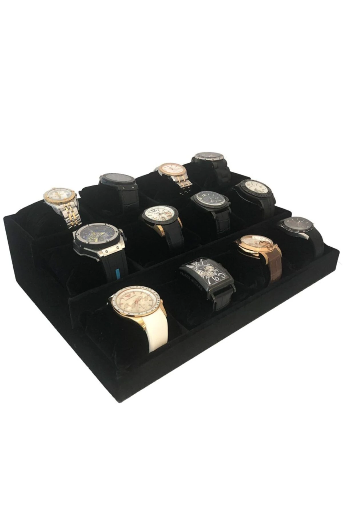 Saat Ve Bileklik Tablası 12'li Kademeli Kadife Siyah