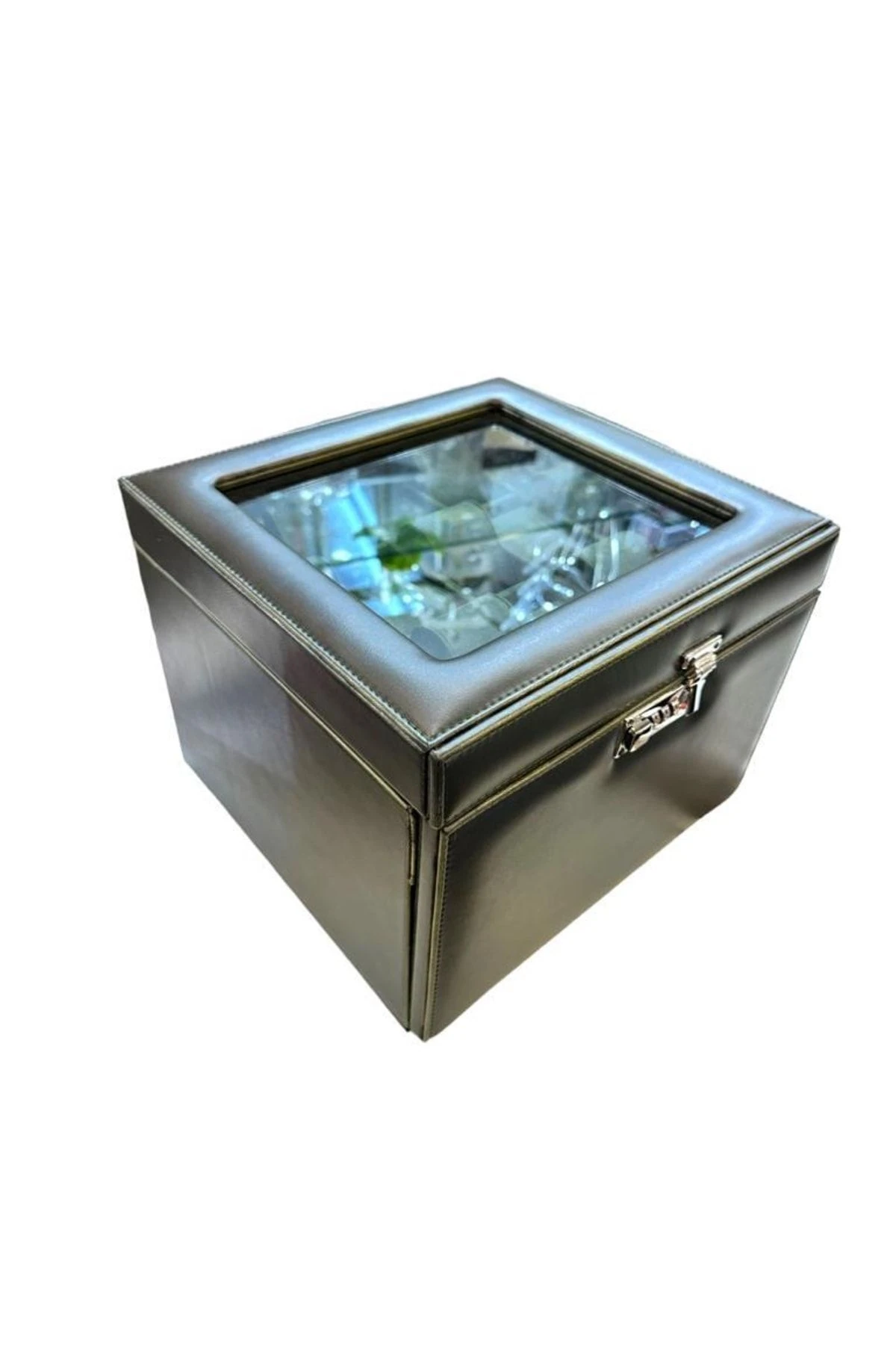 Diplomat Model Çekmeceli Camlı 15'li Saat Ve Yüzük Tesbih Kutusu Yeşil