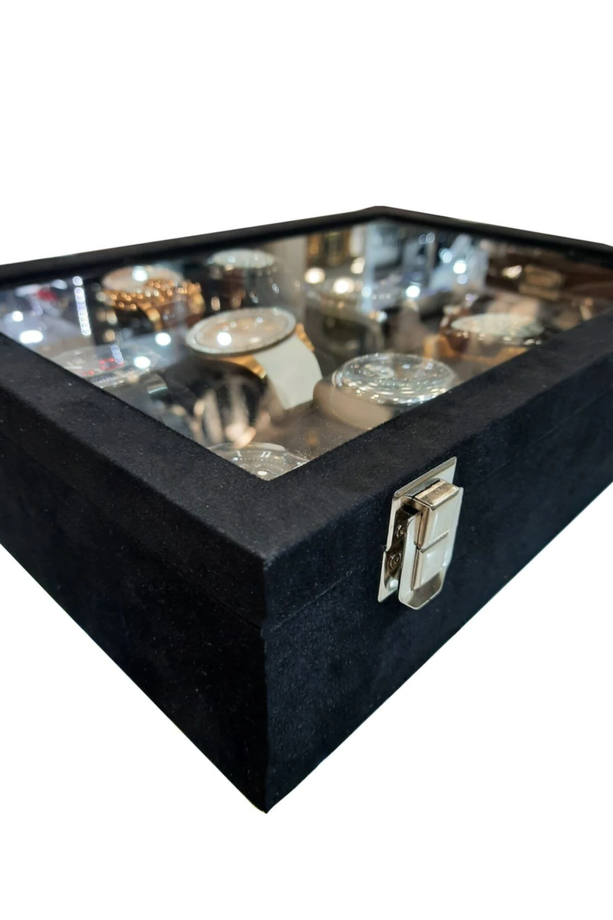 Saat Kutusu 9'lu Takı Bölmeli Alcantara Siyah