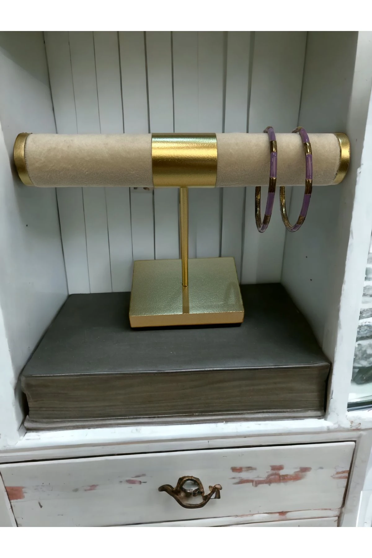 Takı Standı İnce Tekli Silindir Krem