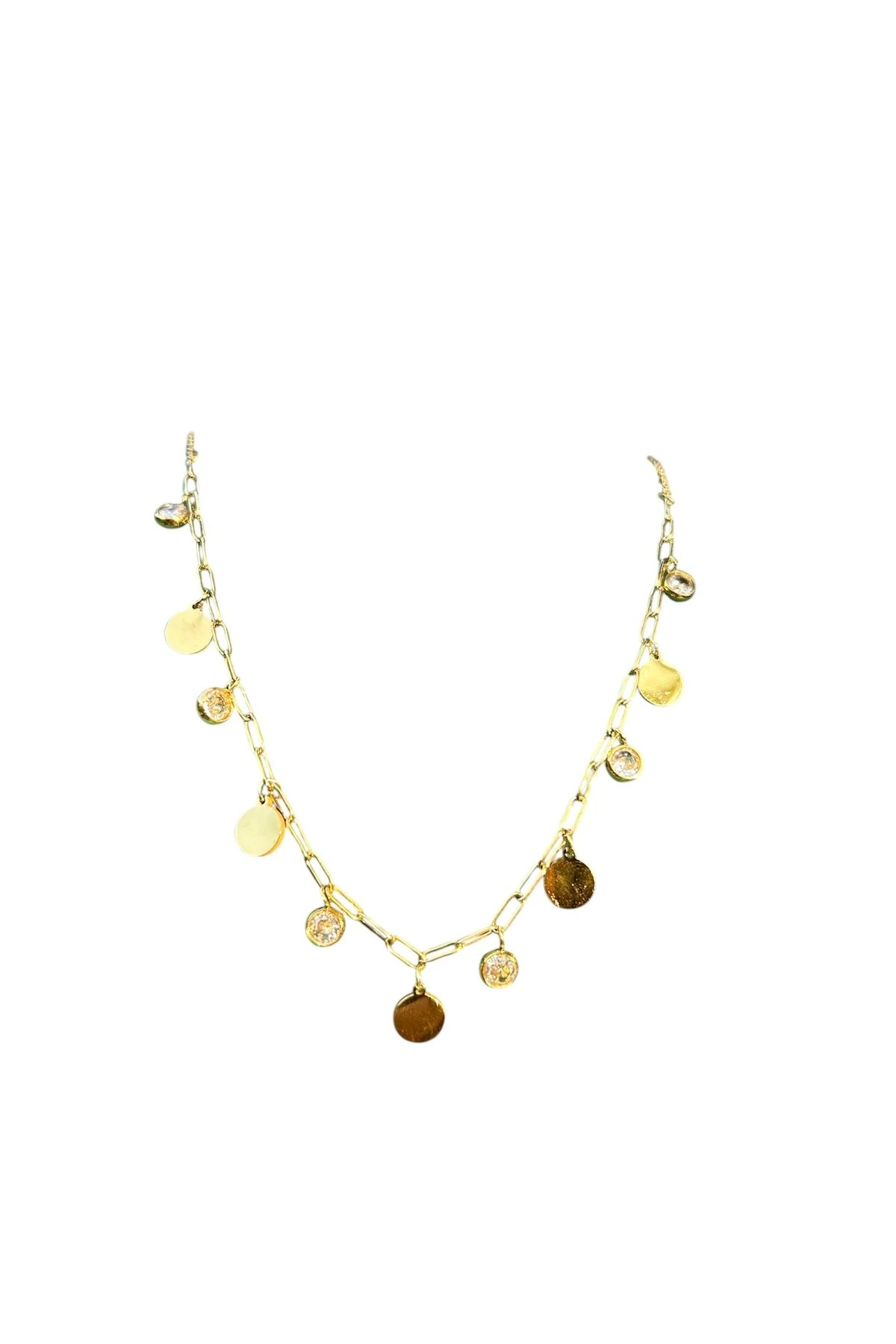 Gold Renk Madalyon Detaylı Zincir Kolye – Kararmaz Çelik, Şık ve Modern Tasarım