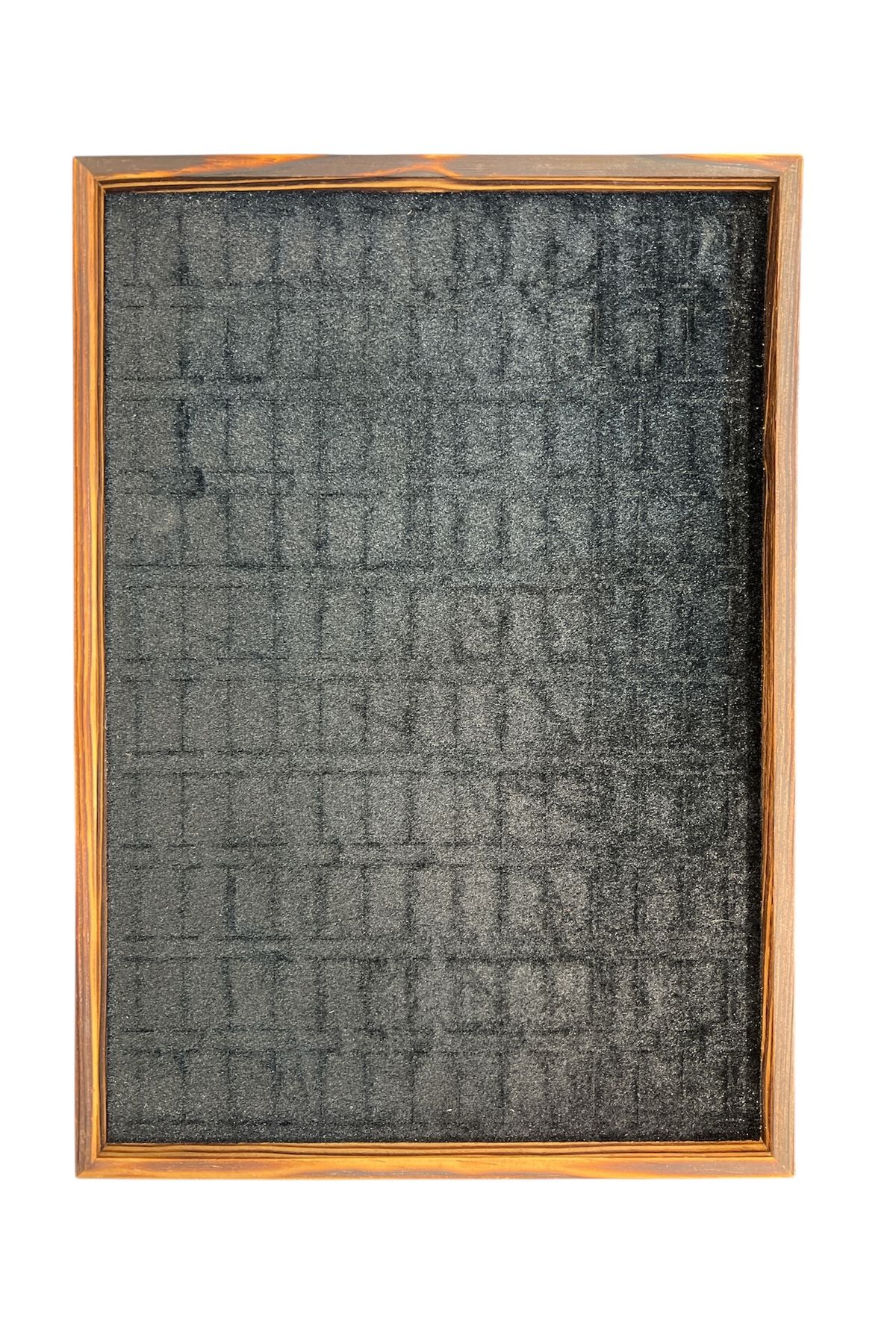 El Yapımı Ahşap Çerçeveli Alcantara Kaplama Yüzük Takı Teşhir Tablasi (34,5x24,5x3,5cm) Yakma Siyah