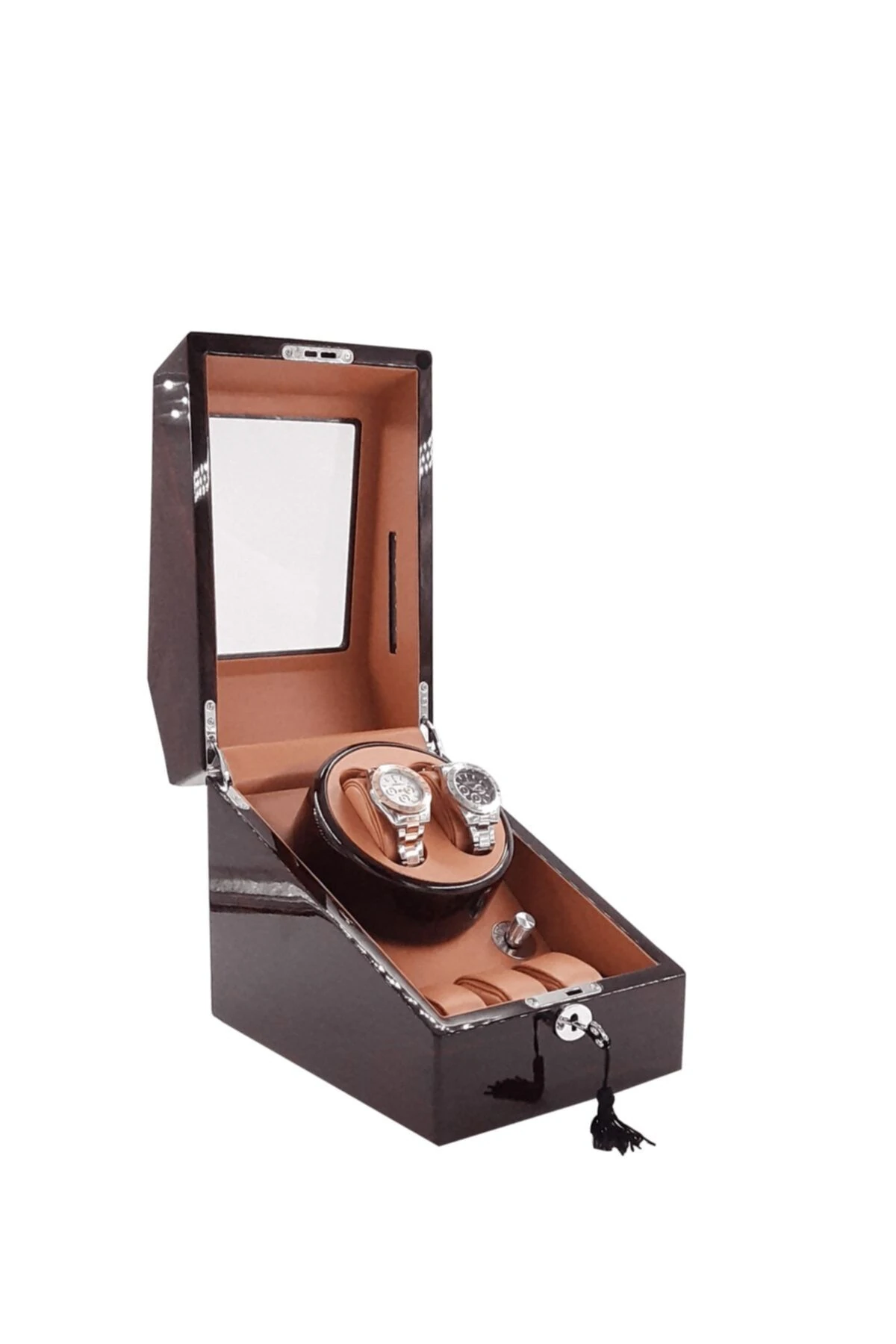 Otomatik Saat Kurma Kutusu, 2+3, piano brown, LED Aydınlatmalı