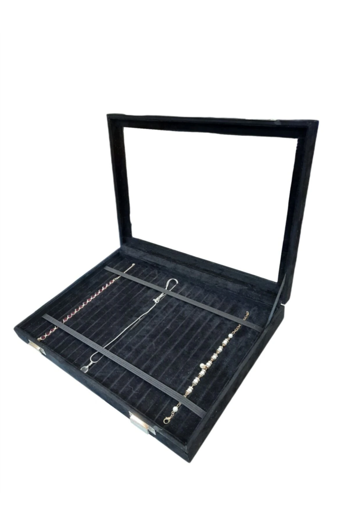 Tesbih Kutusu Lastikli Camlı Siyah Alcantara