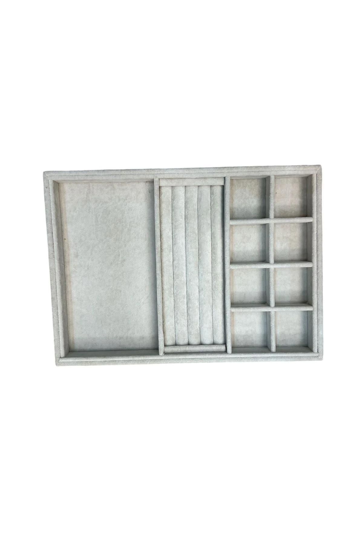 Takı Tablası Kombin Model, Çok amaçlı Takı Düzenleyici. Ahşap Üzeri Süet Kaplama Krem Rengi No:3