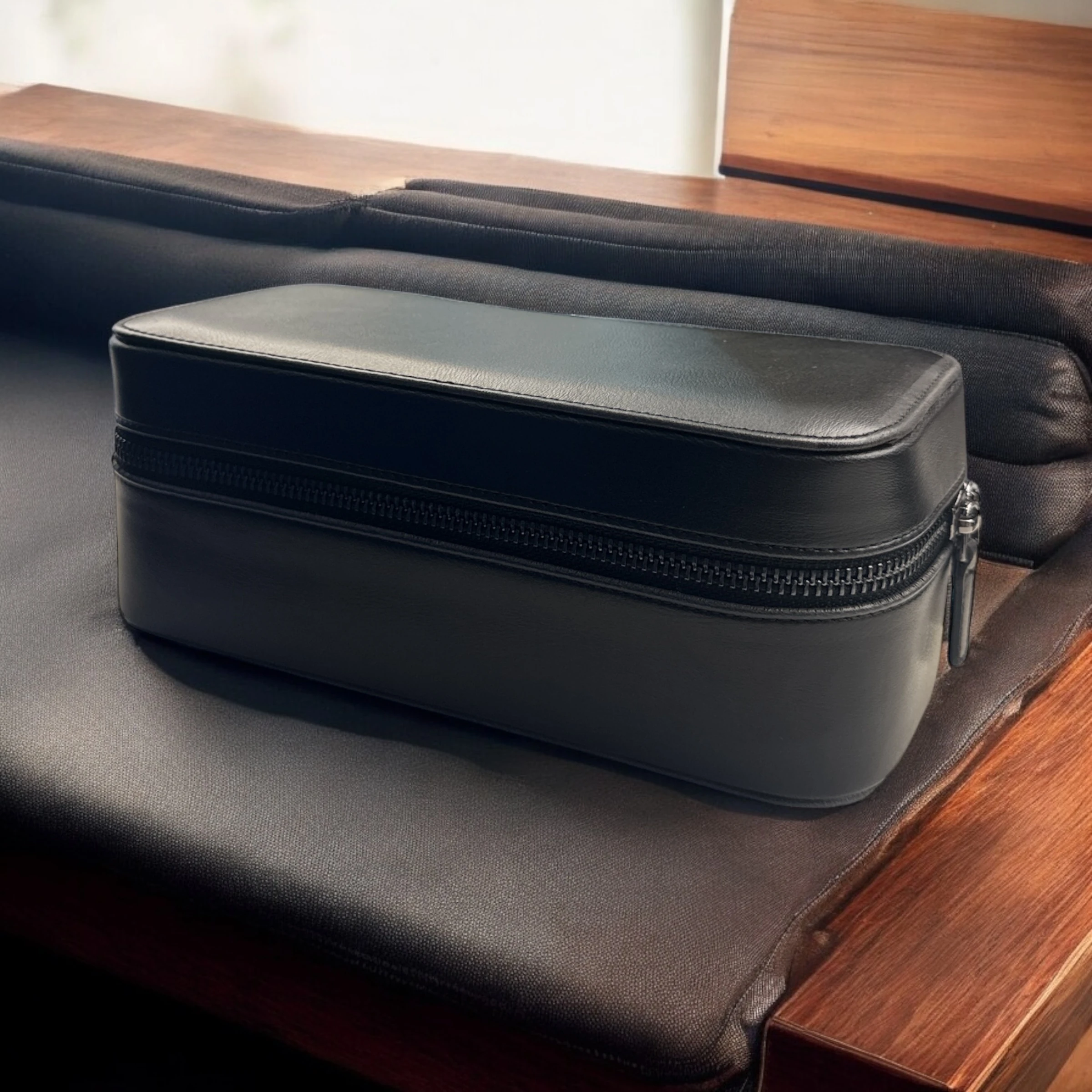 Saat Çantası 3’lü Fermuarlı Saat ve Takı Kutusu – Pull Up, Metal Fermuarlı, El Yapımı Seyahat Kutusu Siyah