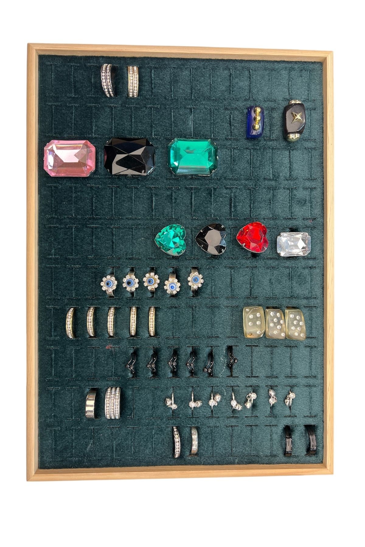 El Yapımı Ahşap Çerçeveli Alcantara Kaplama Yüzük Takı Teşhir Tablasi (34,5x24,5x3,5cm) Ahşap Yeşil