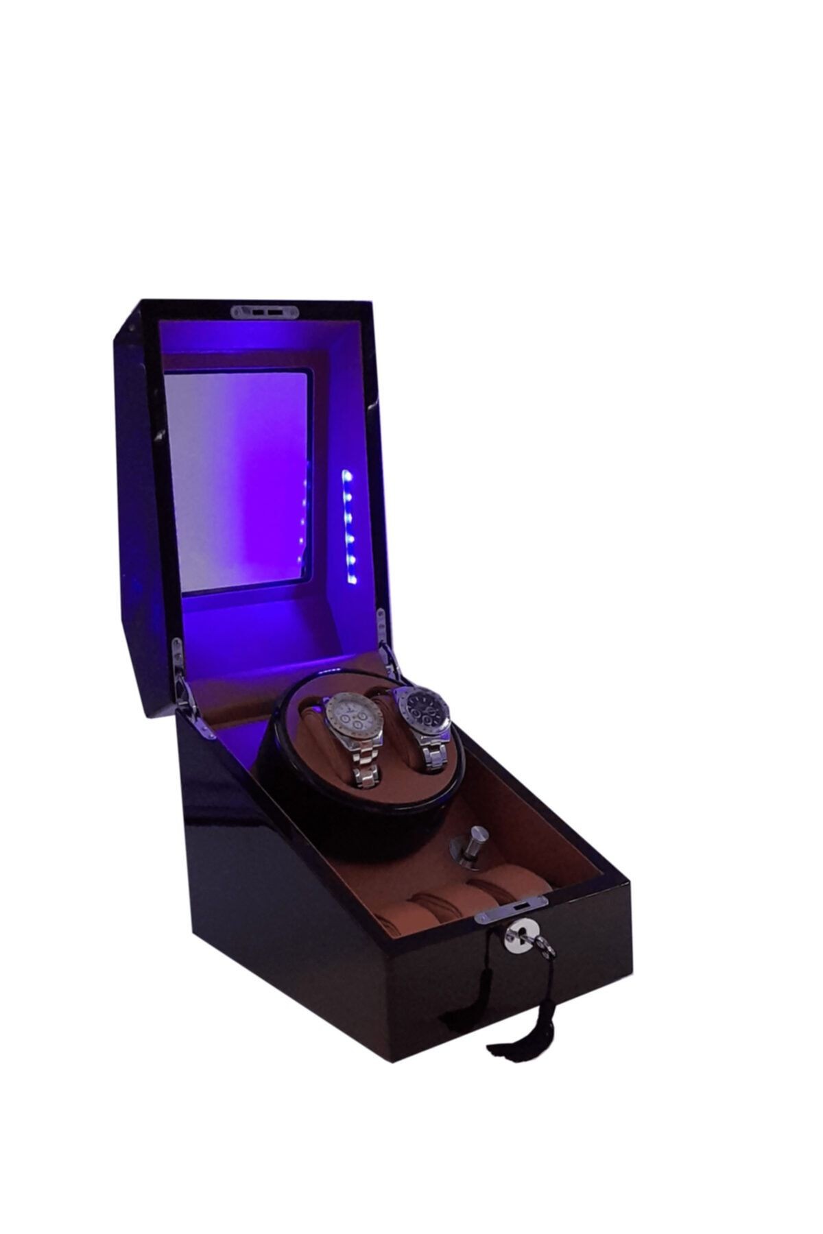 Otomatik Saat Kurma Kutusu, Watch Winder Piano Brown Led Sistemli 2 3