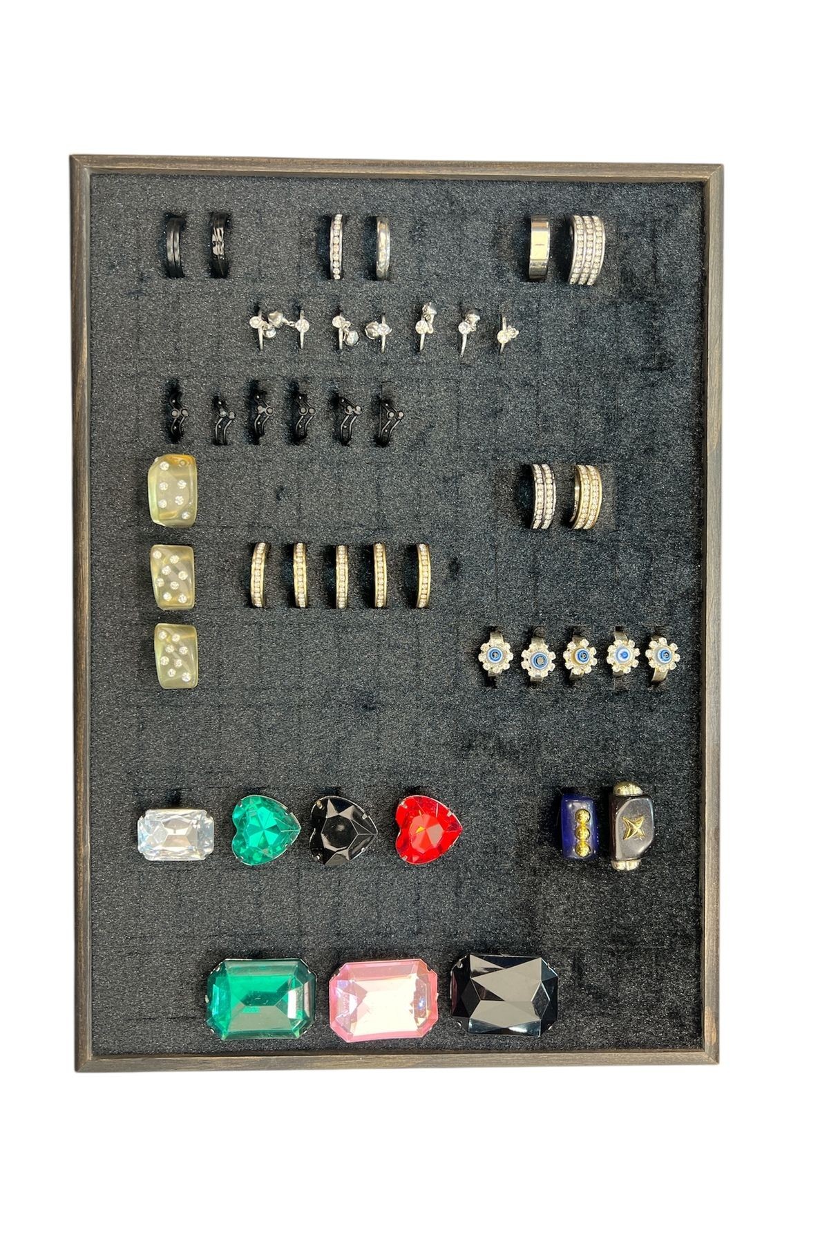 Ahşap Yüzük Takı Piercing Tablasi (34,5x24,5x2,5cm) Yakma Siyah