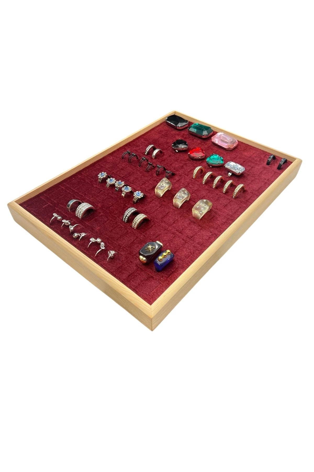 Ahşap Yüzük Takı Piercing Tablasi (34,5x24,5x2,5cm) Ahşap Kırmızı