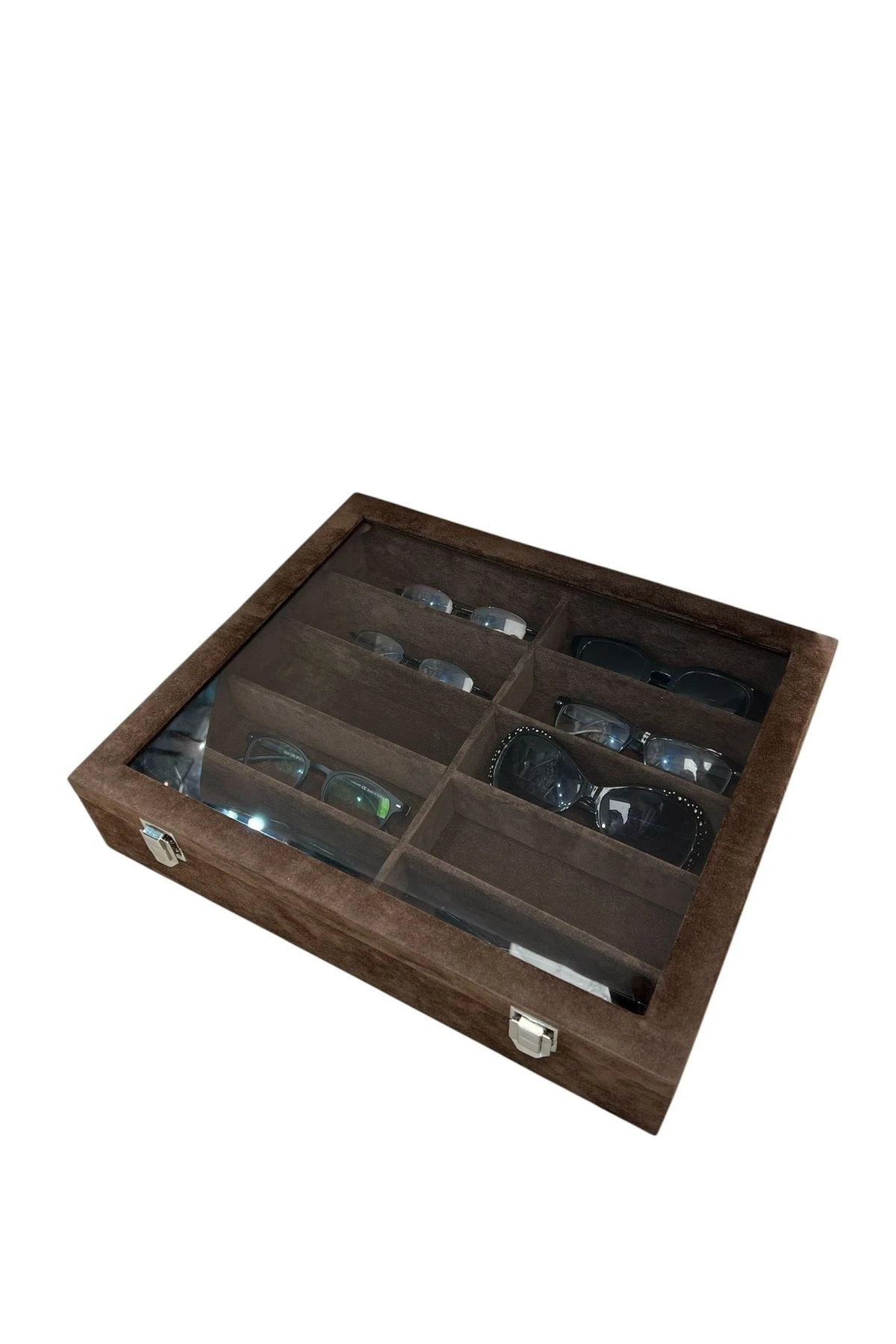 GÖZLÜK KUTUSU 10'LU ALCANTRA KAHVE