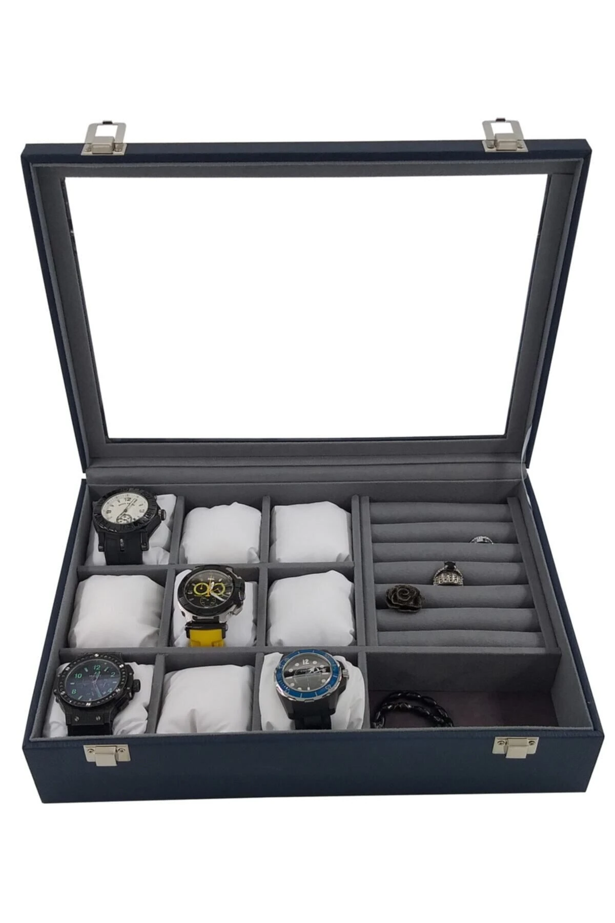 Saat Kutusu 9'lu Takı Bölmeli Lacivert Kroko