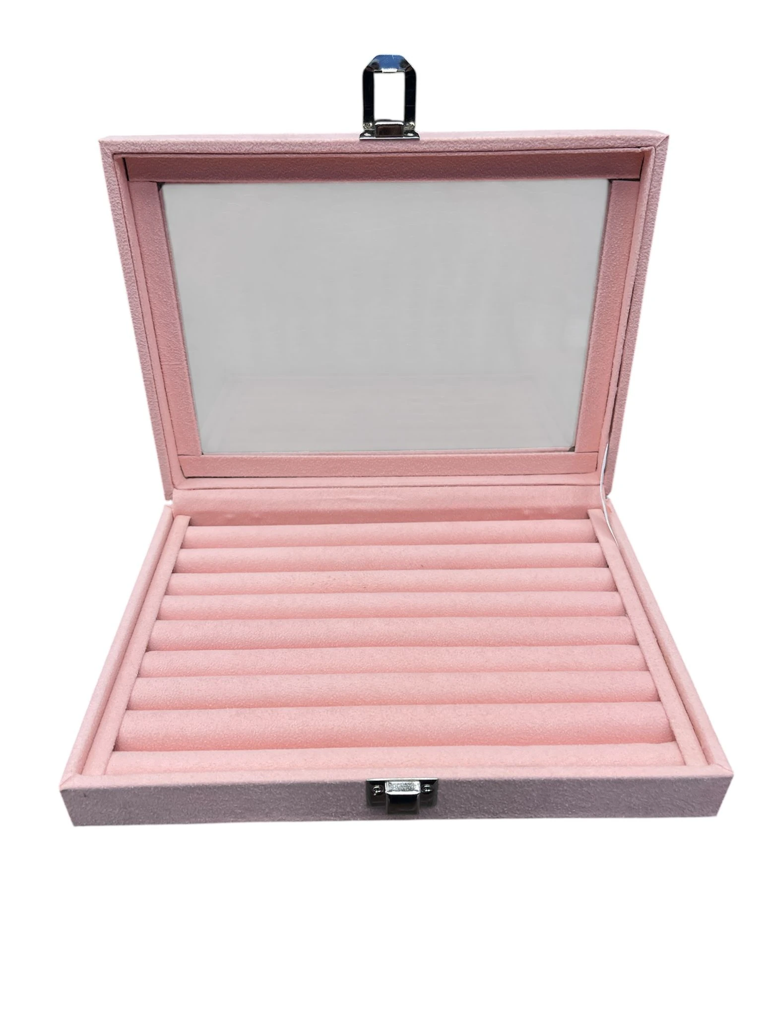 Cam Kapaklı Çok Bölmeli Sosis Model Takı Kutusu -Toz Pembe