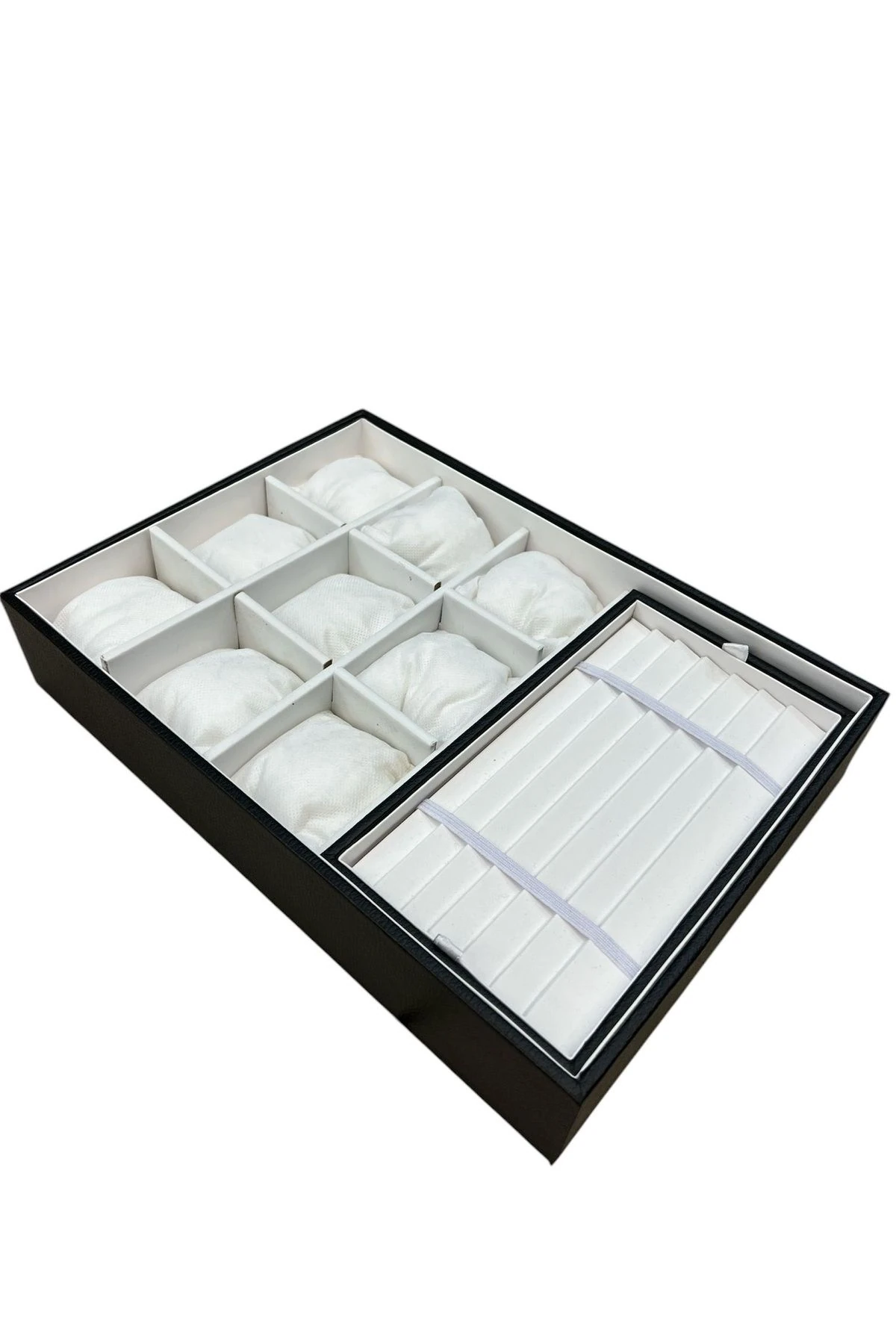 Saat Ve Tesbih Kutusu 9+ Tesbih Bölmeli Siyah Içi Beyaz Tabla