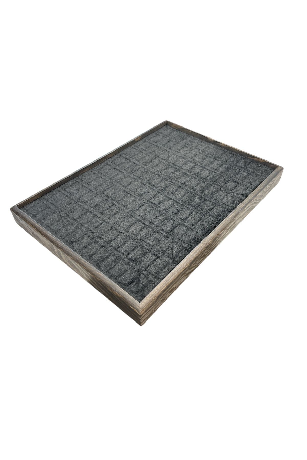 Ahşap Yüzük Takı Piercing Tablasi (34,5x24,5x2,5cm) Yakma Siyah